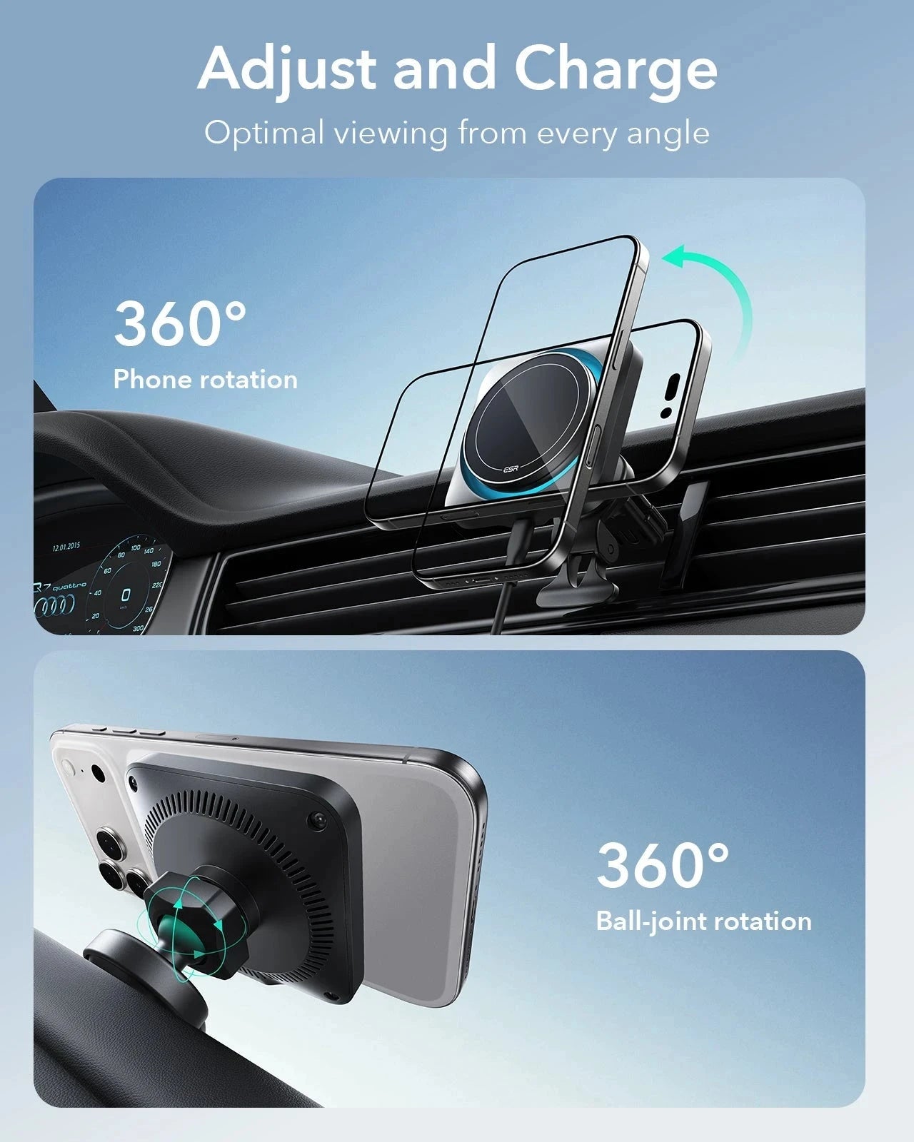 15W Wireless Car Charger with CryoBoost (HaloLock) - Black