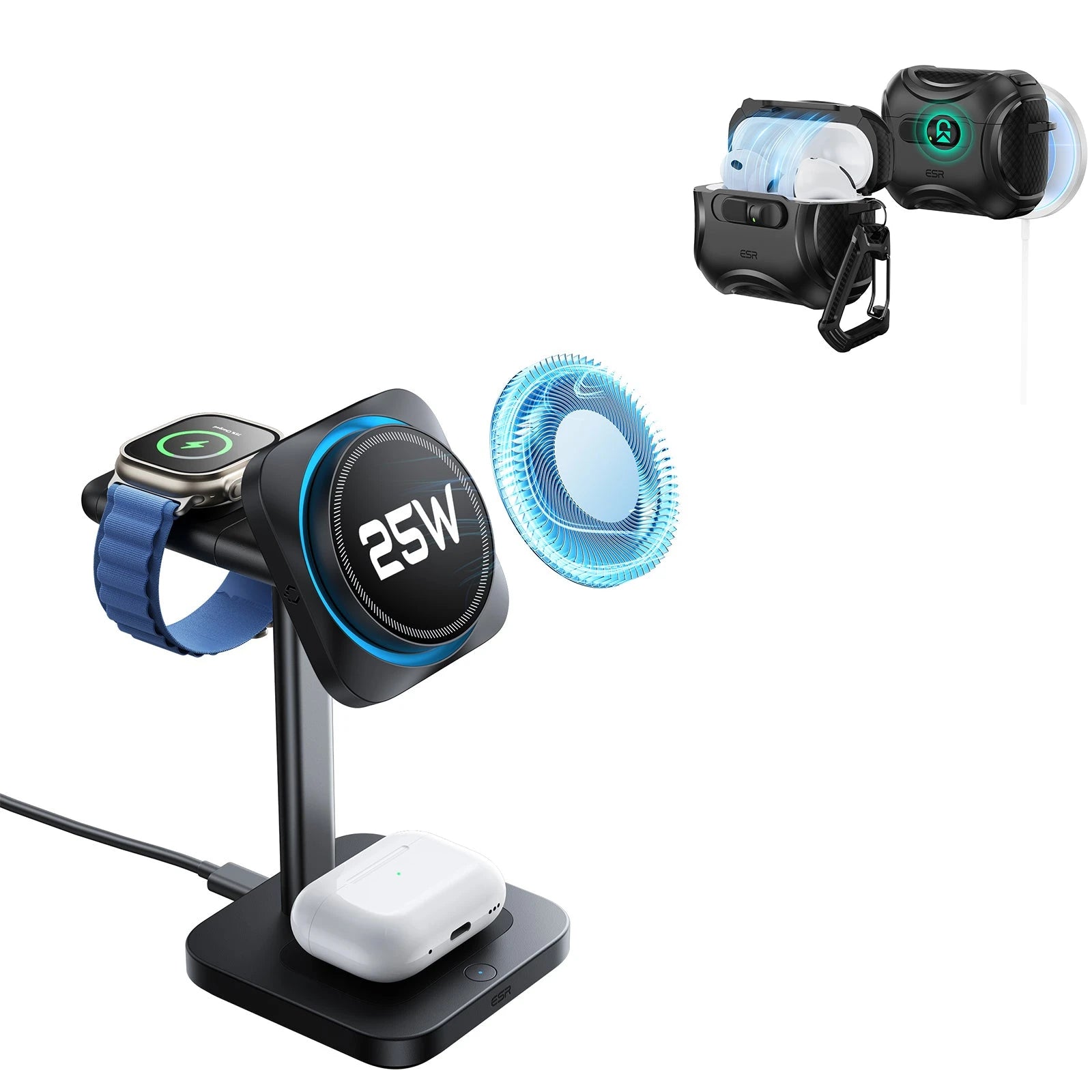 ESR 25W Qi2 3-in-1 Charging Station & Cyber AirPods Pro 3 Case Bundle