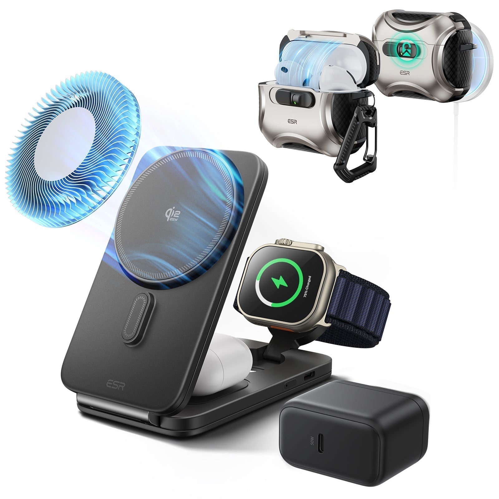 ESR Foldable 3-in-1 Charger & Titanium AirPods Pro 3 FlickLock