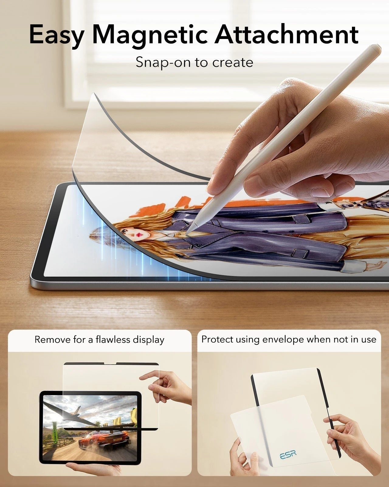 iPad Air 13“ (2025) Magnetische Rebound Tastatur Hülle 360 Schutz Paper Feel Bündel - DE Layout -Schwarz ESR ESR