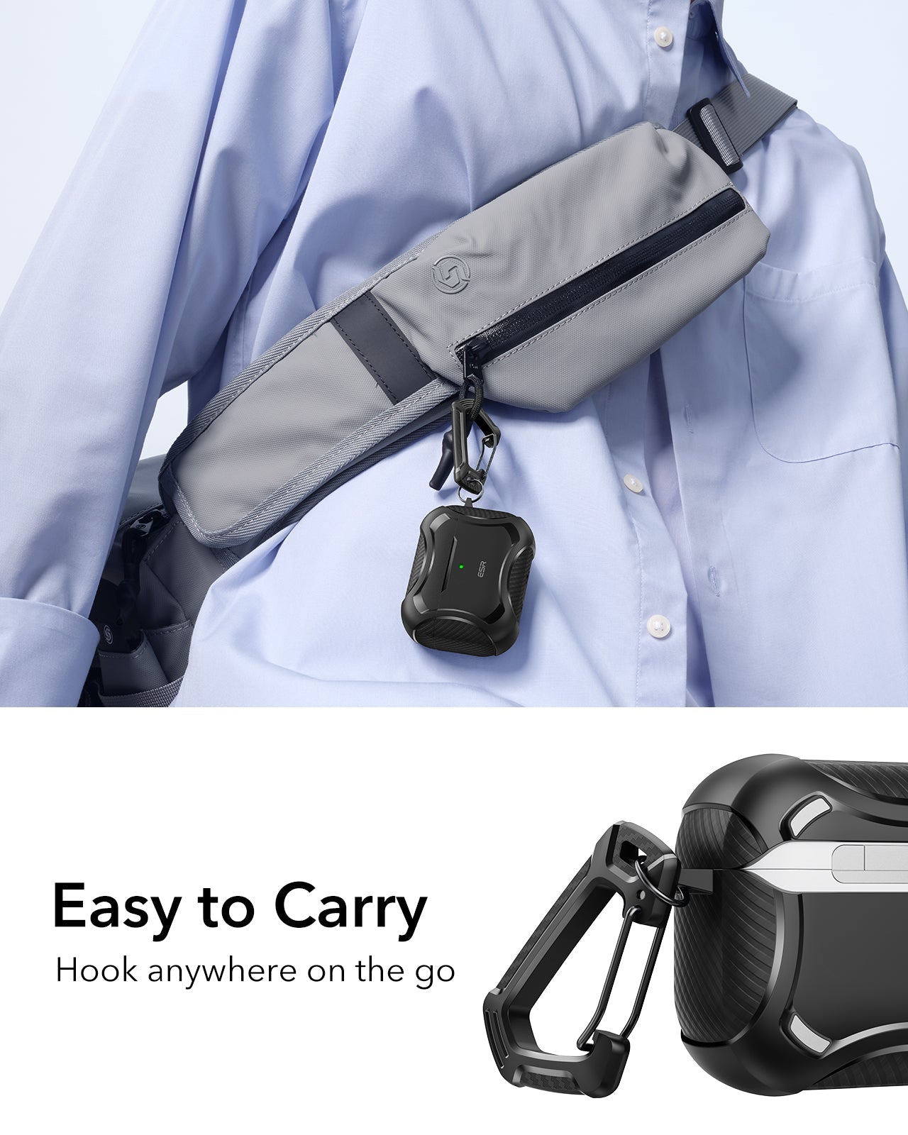 ESR AirPods Pro 3 Rugged Charging Case Black easy to carry