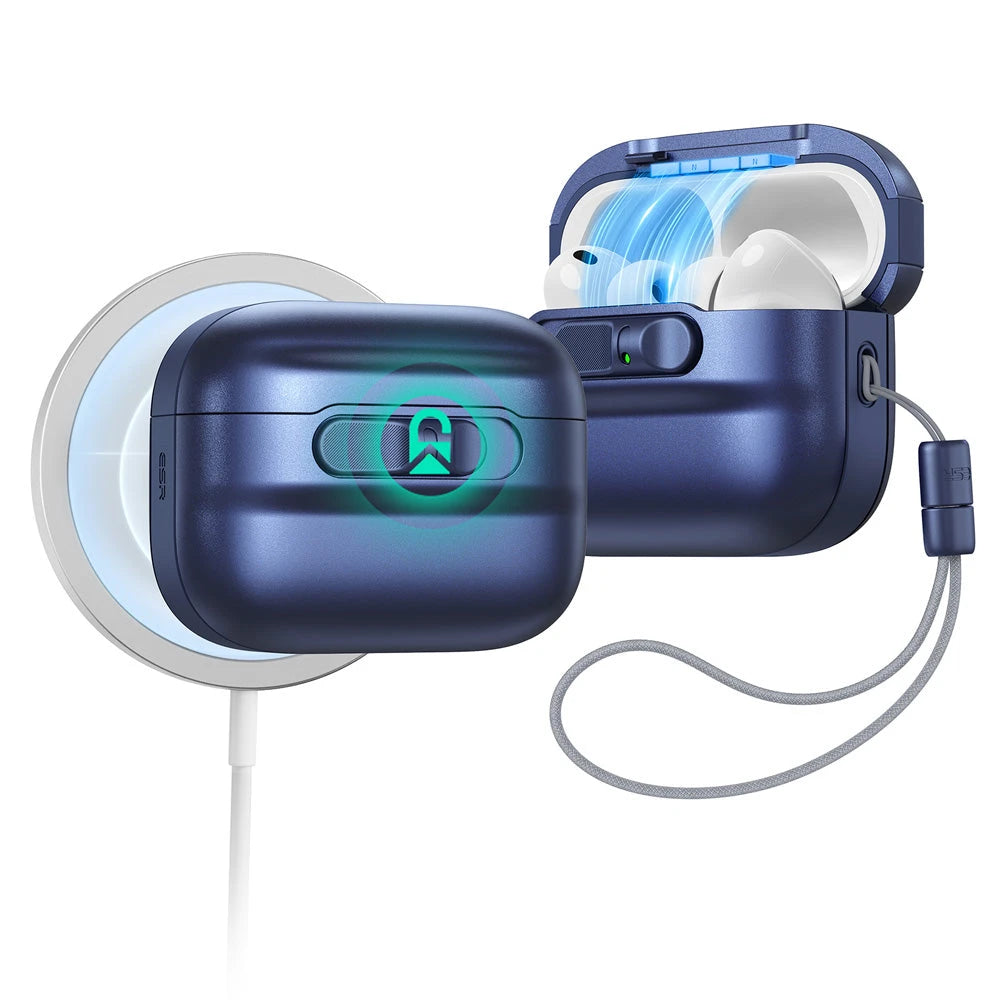 Apple AirPods Pro3 + ESR Flicklockケース付き Navy Blue AirPods Pro 3 Case with Lock for Secure Storage | ESR Pulse