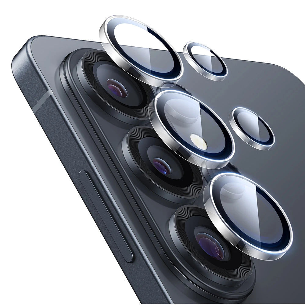 Glitter Gray IPhone 16 Pro / Pro Max Camera Lens Protector - Tempered Glass With Metal Ring, 2 Sets