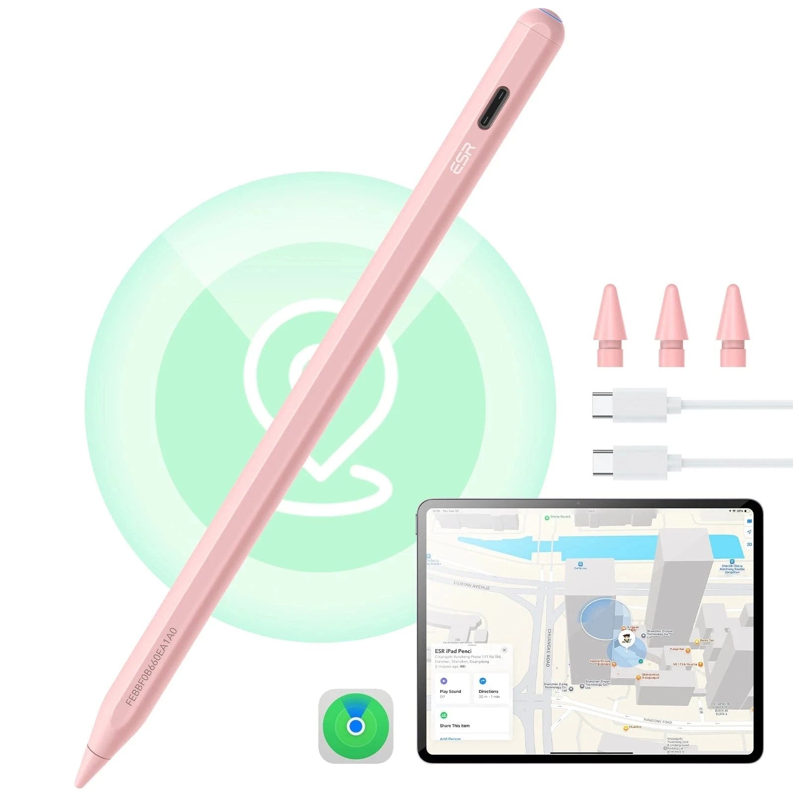 Pink iPad Digital Pencil with Find My - ESR Geo Stylus