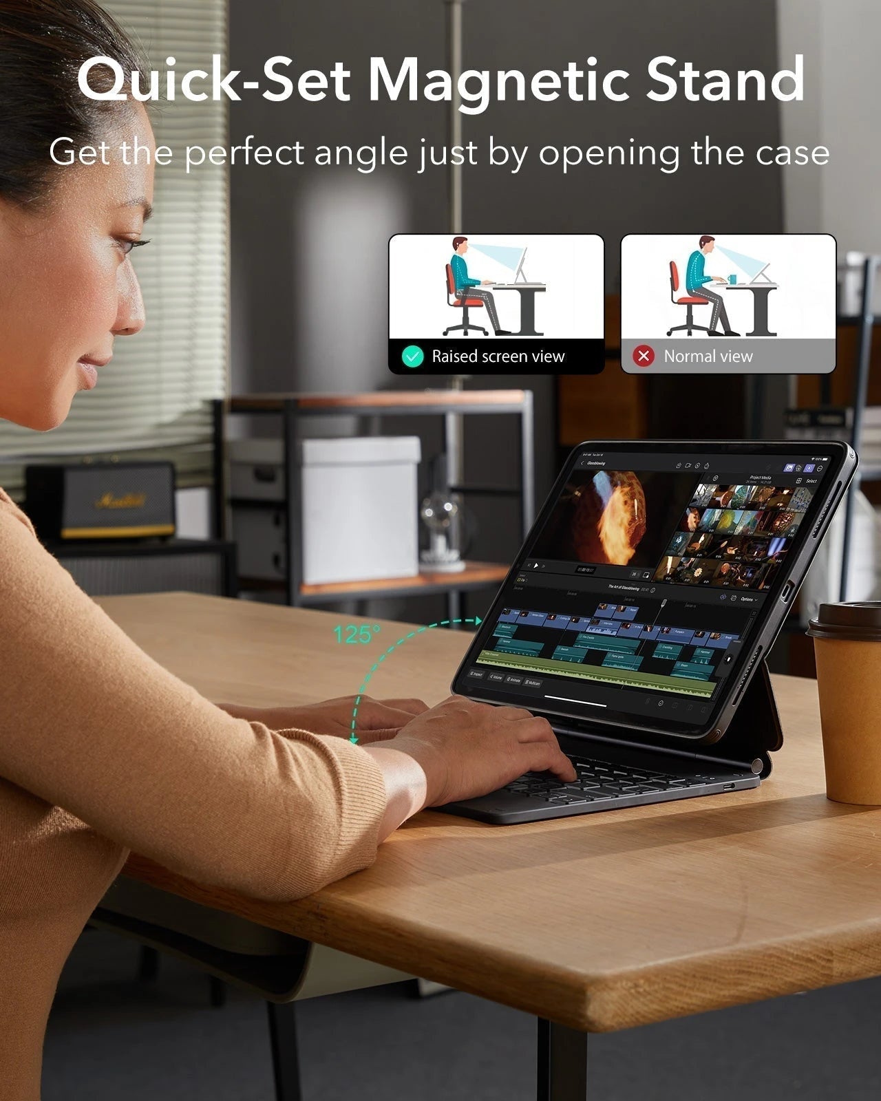 iPad Air 13“ (2025) Magnetische Rebound Tastatur Hülle 360 Schutz Paper Feel Bündel - DE Layout -Schwarz ESR ESR