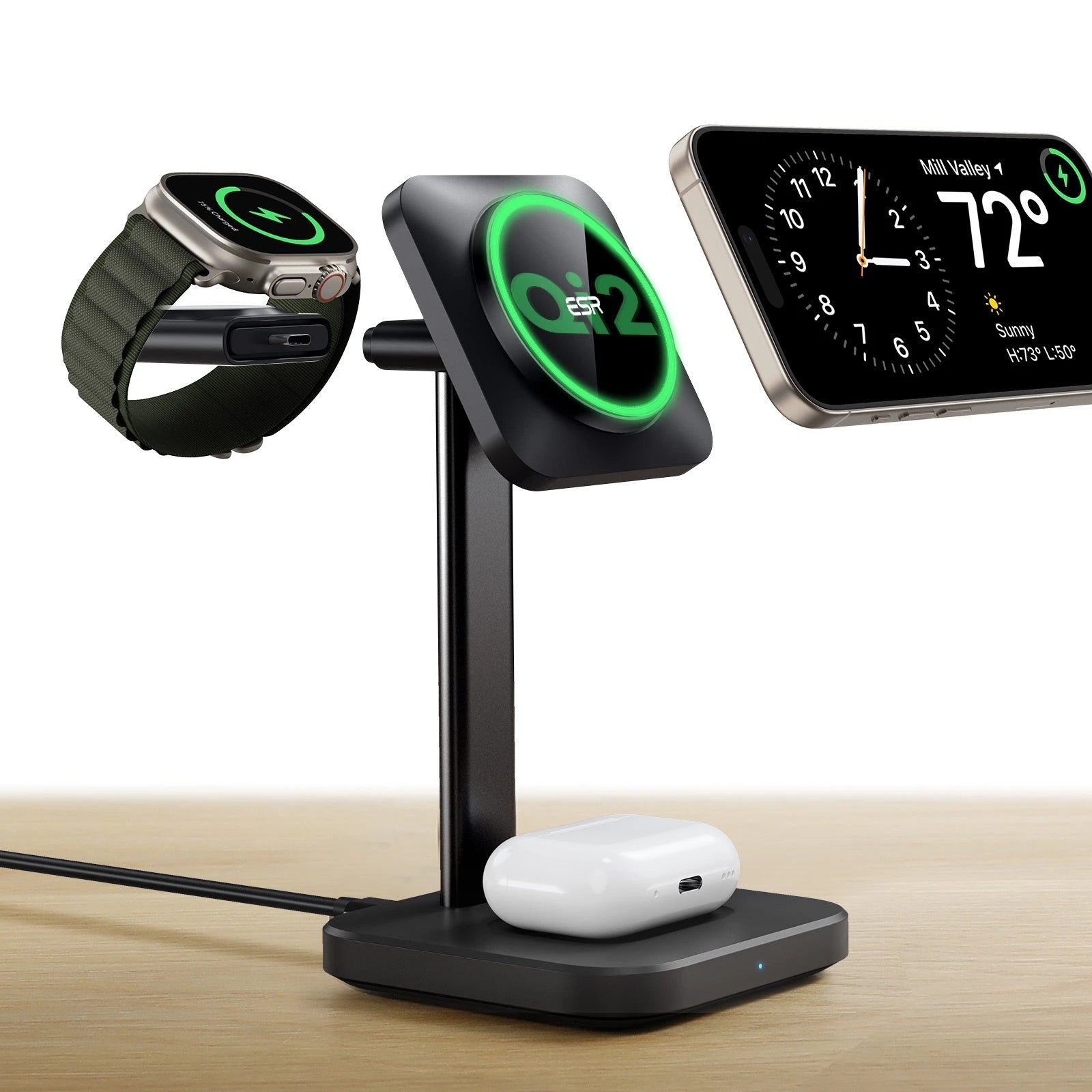 Qi2 3-in-1 Watch Wireless Charging Set (HaloLock) - Black - JP PLUG ESR ESR