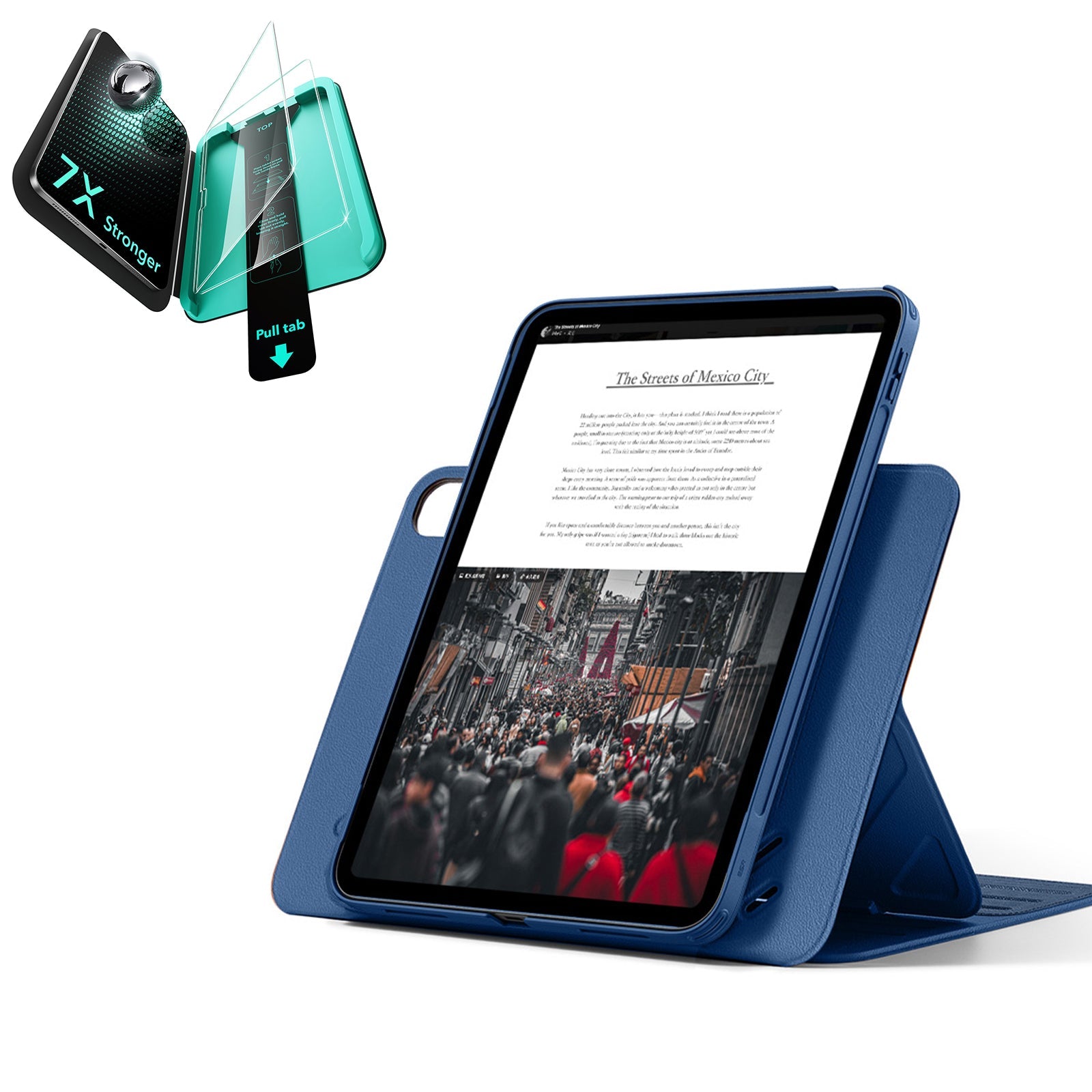 Navy Blue iPad A16 Case with Stand & Armorite Glass Protection|ESR