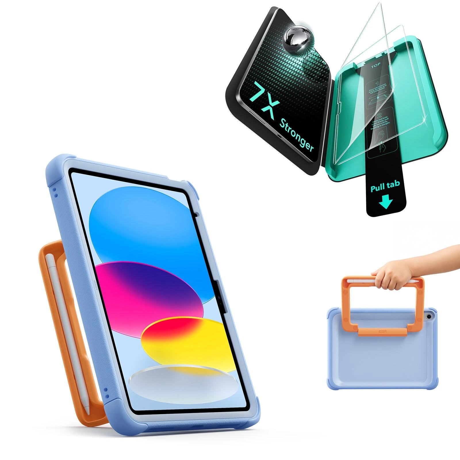 Sky Blue iPad A16 Case & Armorite Screen Protector Bundle for Kids