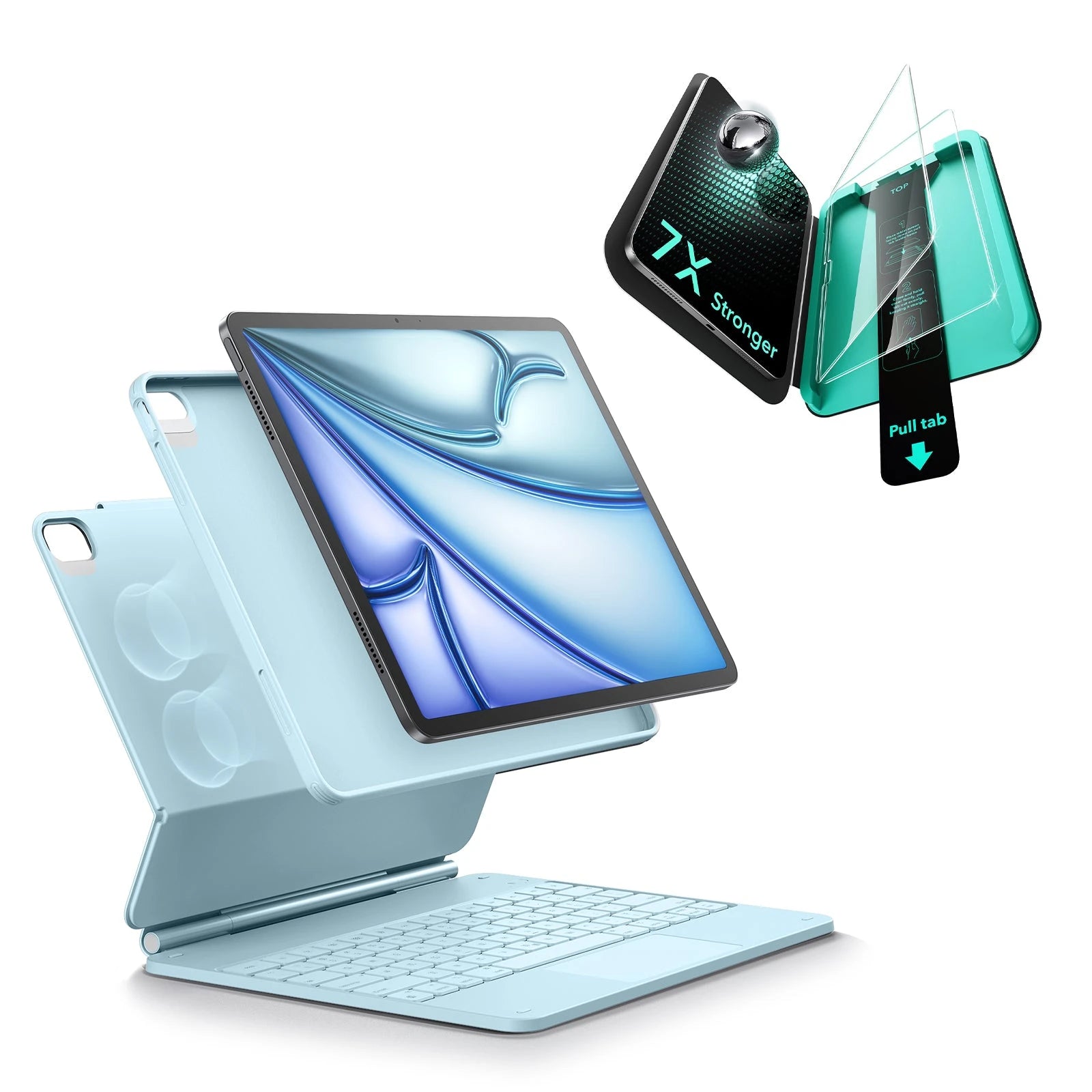 Blue iPad Air 11 (M4) Keyboard Case & ultra-clear Armorite Guard