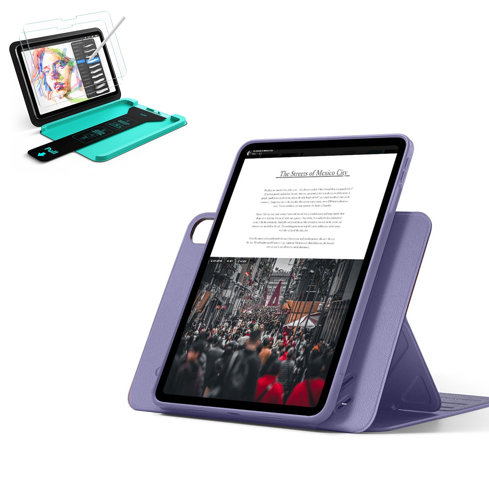 11インチ iPad Air (M4)128GB パープル ケース、フィルム Purple iPad Air 11 (M4) Case with Stand & Paper-Feel Guard | ESR Shift