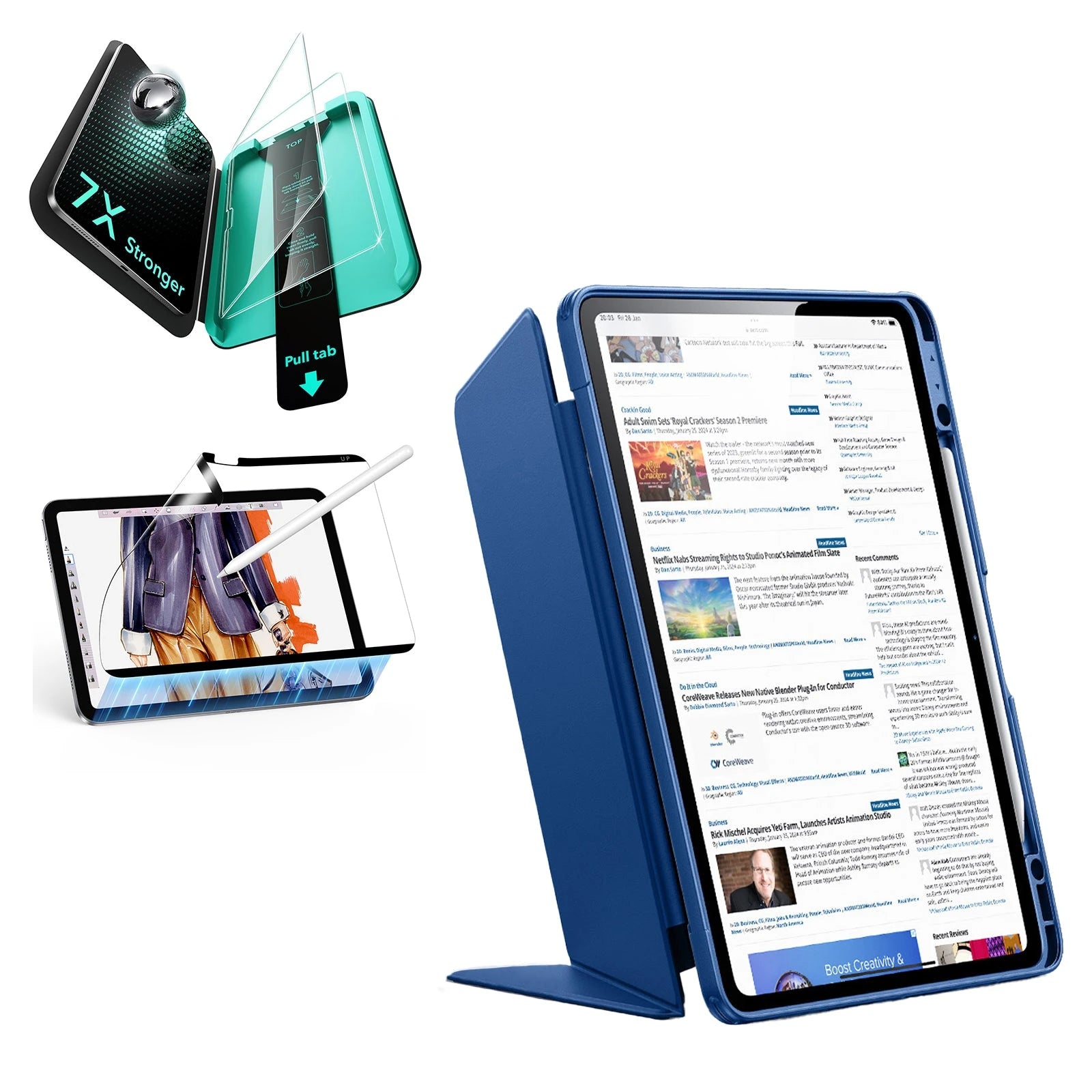 Navy Blue iPad Air 13 (M4) Folio Case & Armorite Glass Protection
