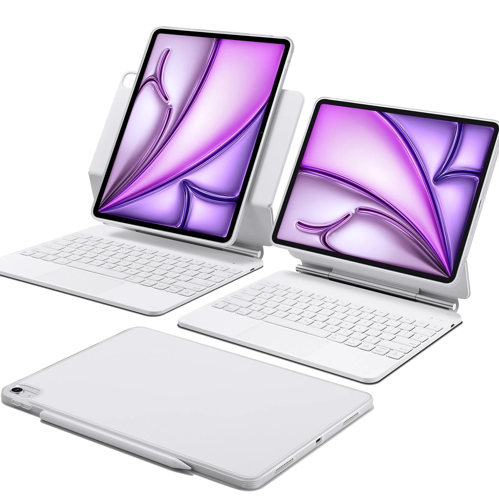 White iPad Air 13-inch (M4) Rebound 360 Magnetic Folio Keyboard