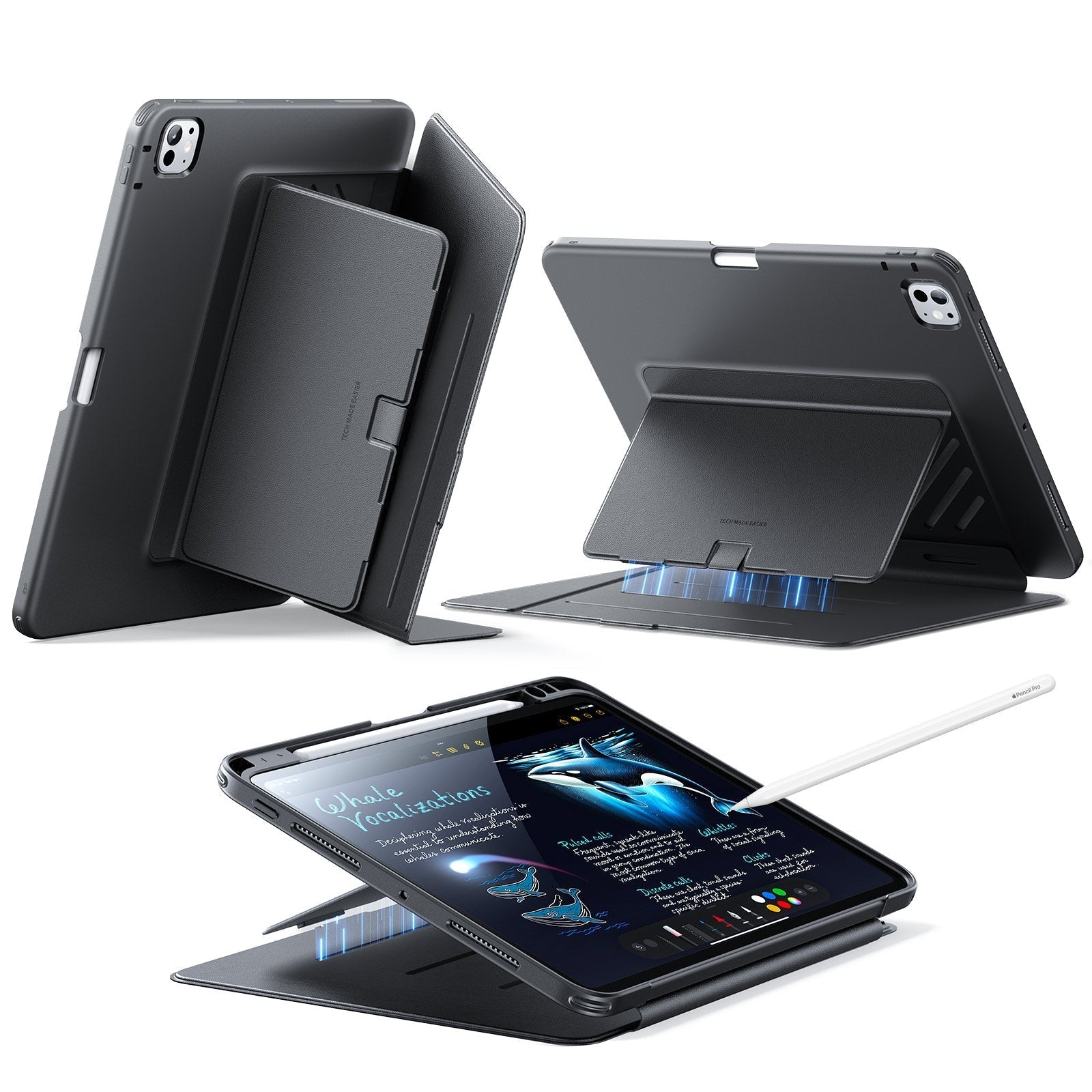Black Folio case with Pencil Holder for iPad Pro 11-inch (M4