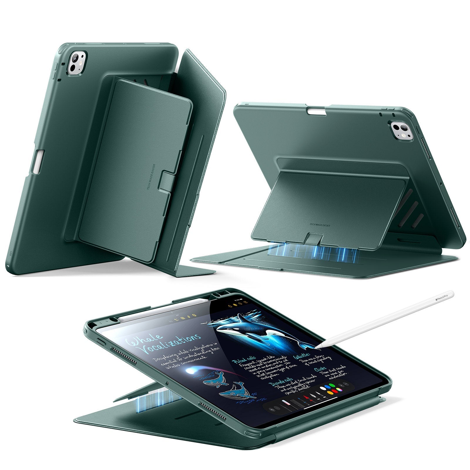 Magnetic Green iPad Pro 13 Case with Penchil Holder (M4, 2024)|ESR