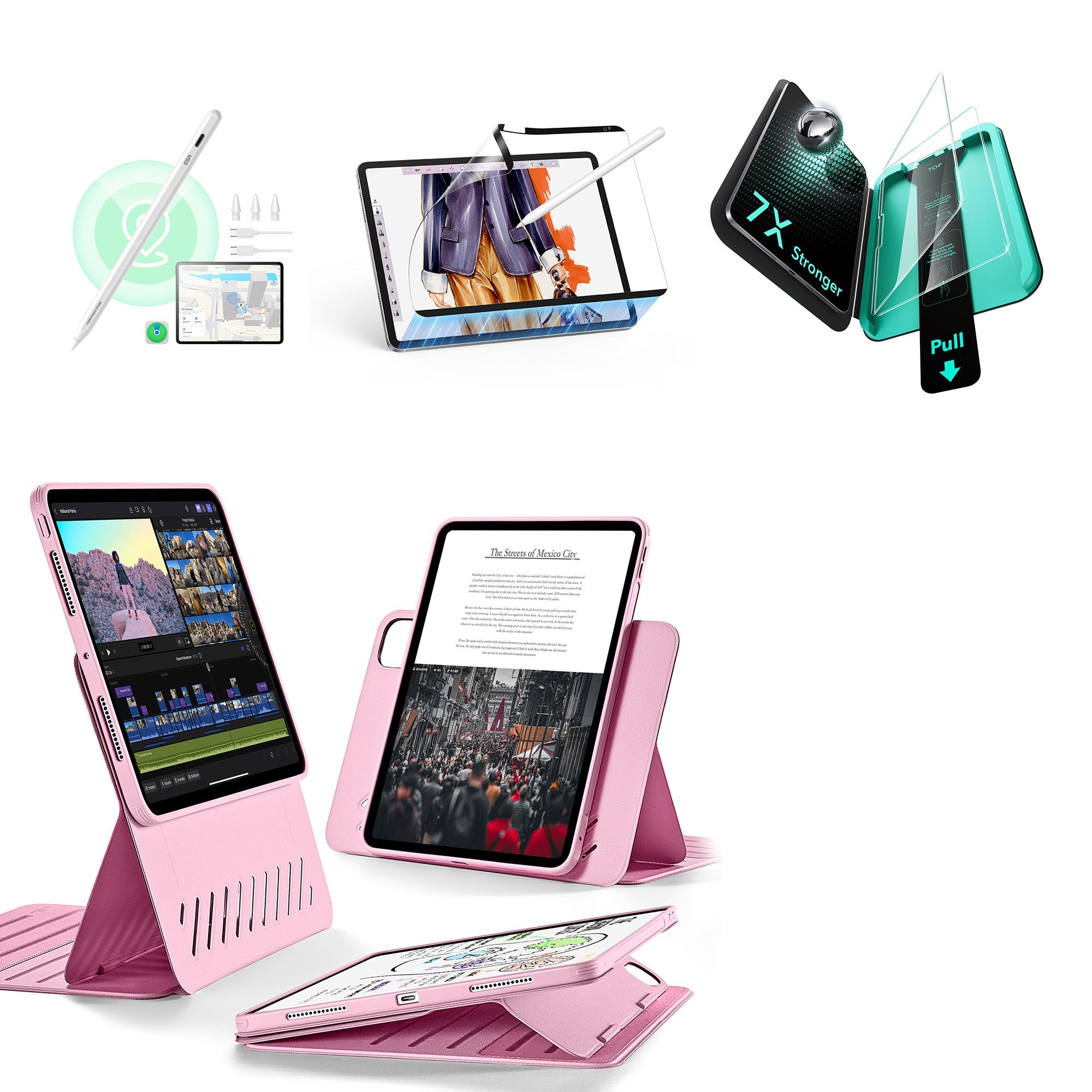 Pink iPad Pro 13(M5) Drop Protection With Find-My Pen|ESR Shift Bundle
