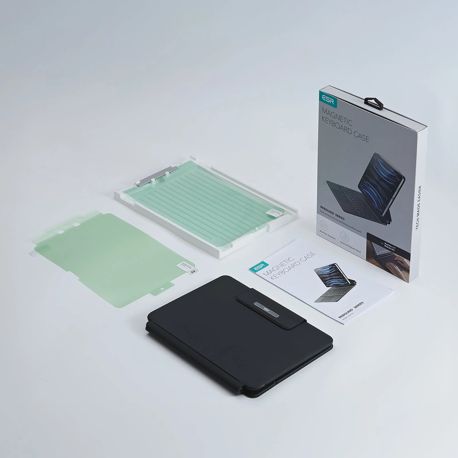 iPad 11" (A16, 2025) Rebound Magnetic Keyboard Case and Paper-Feel Screen Protector Bundle-US Layout-White ESR ESR