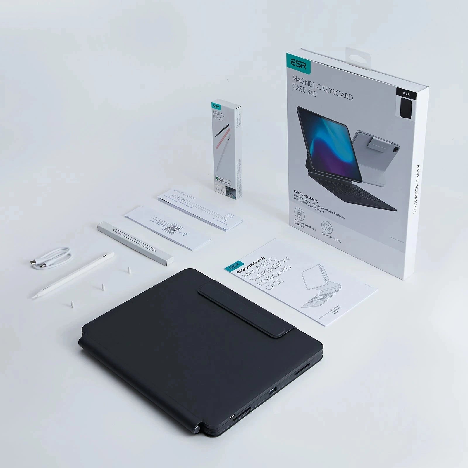 iPad Air 13” (2025) Rebound Magnetic Keyboard Case 360 Pencil Bundle-US Layout-White ESR ESR