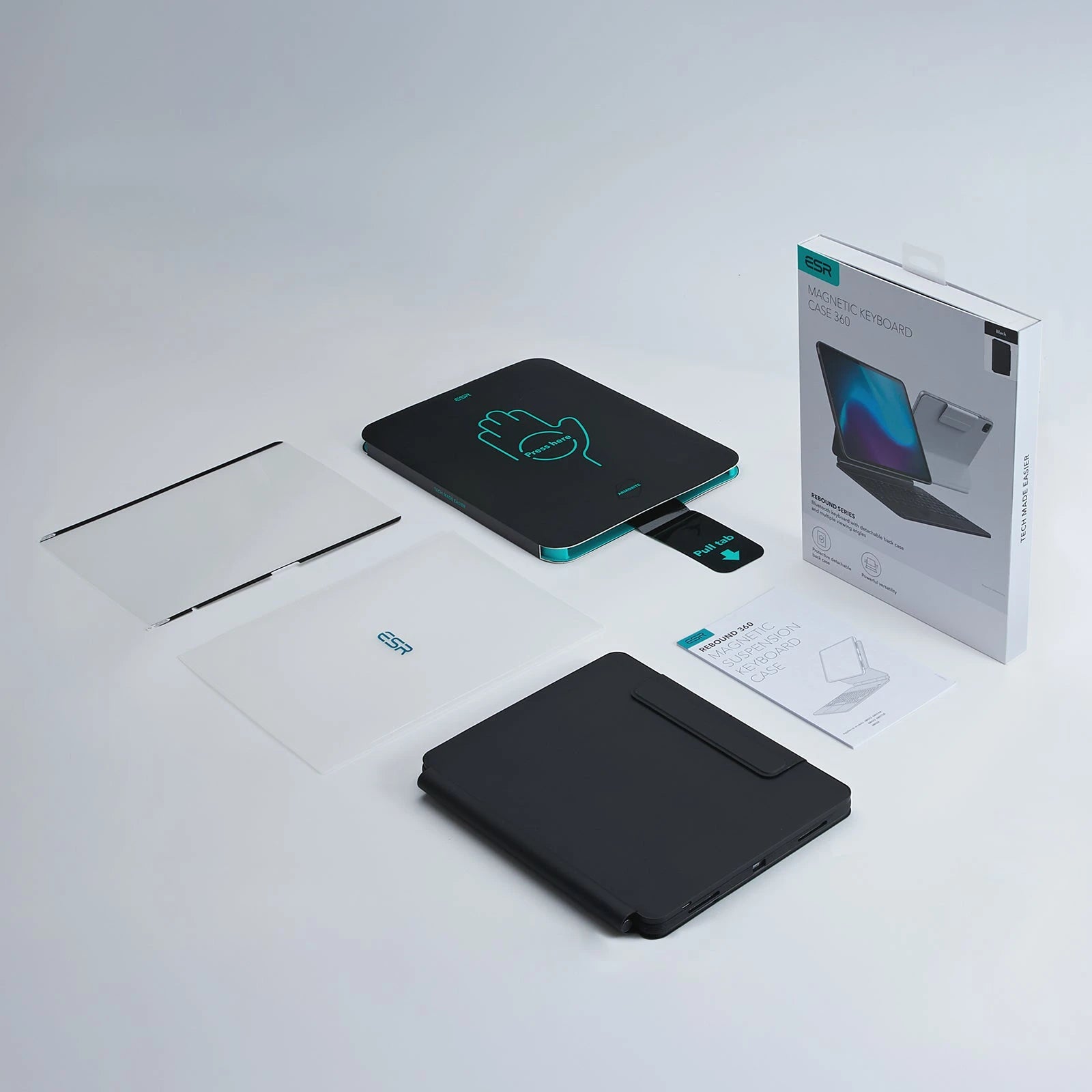 iPad Air 13” (2025) Rebound Magnetic Keyboard Case 360 Protection Paper-Feel Bundle - US Layout-Black ESR ESR