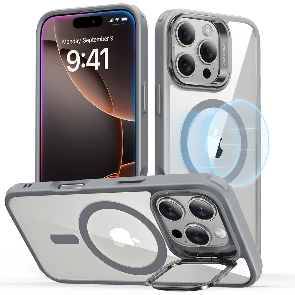 Clear Grey iPhone 16 Pro Max MagSafe Case with Stand Clear Grey iPhone 16 Pro Max MagSafe Case with Stand