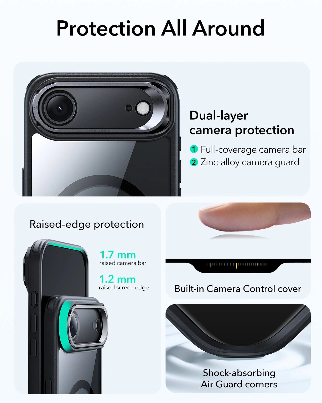 ESR iPhone 17 Air Magsafe Case with Stand Camera Control Clear Black Raised Edge Protection