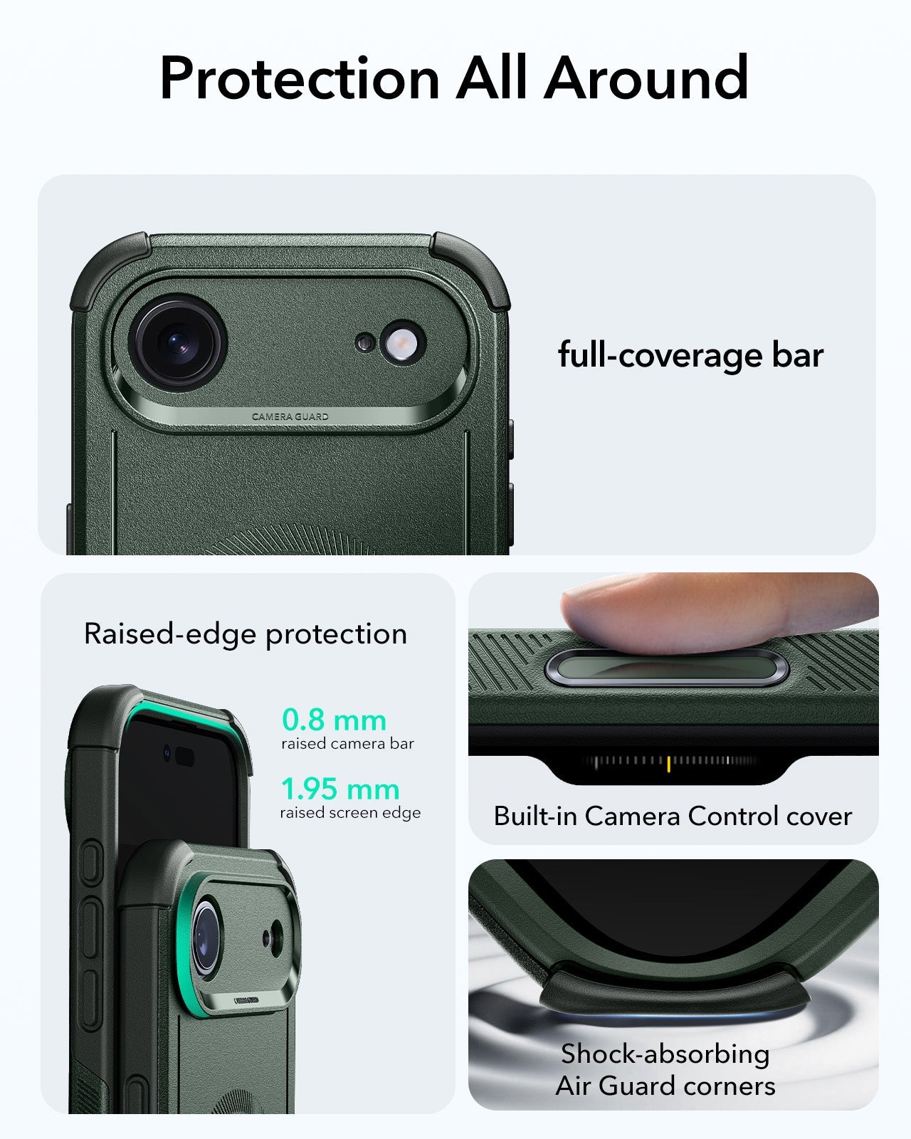 ESR iPhone 17 Air Cyber Tough Magsafe Case with Camera Control Green Raised Edge Protection
