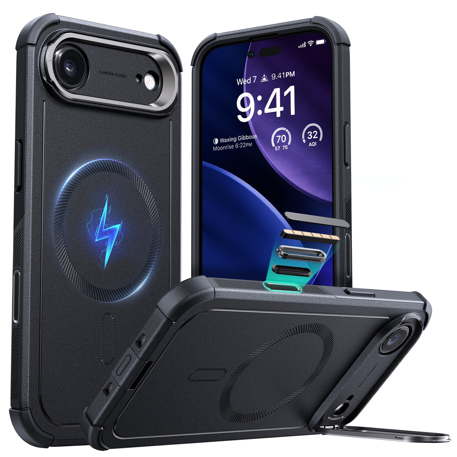iPhone 17 Air Cyber Tough Magsafe Case with Stand and Camera Control Black