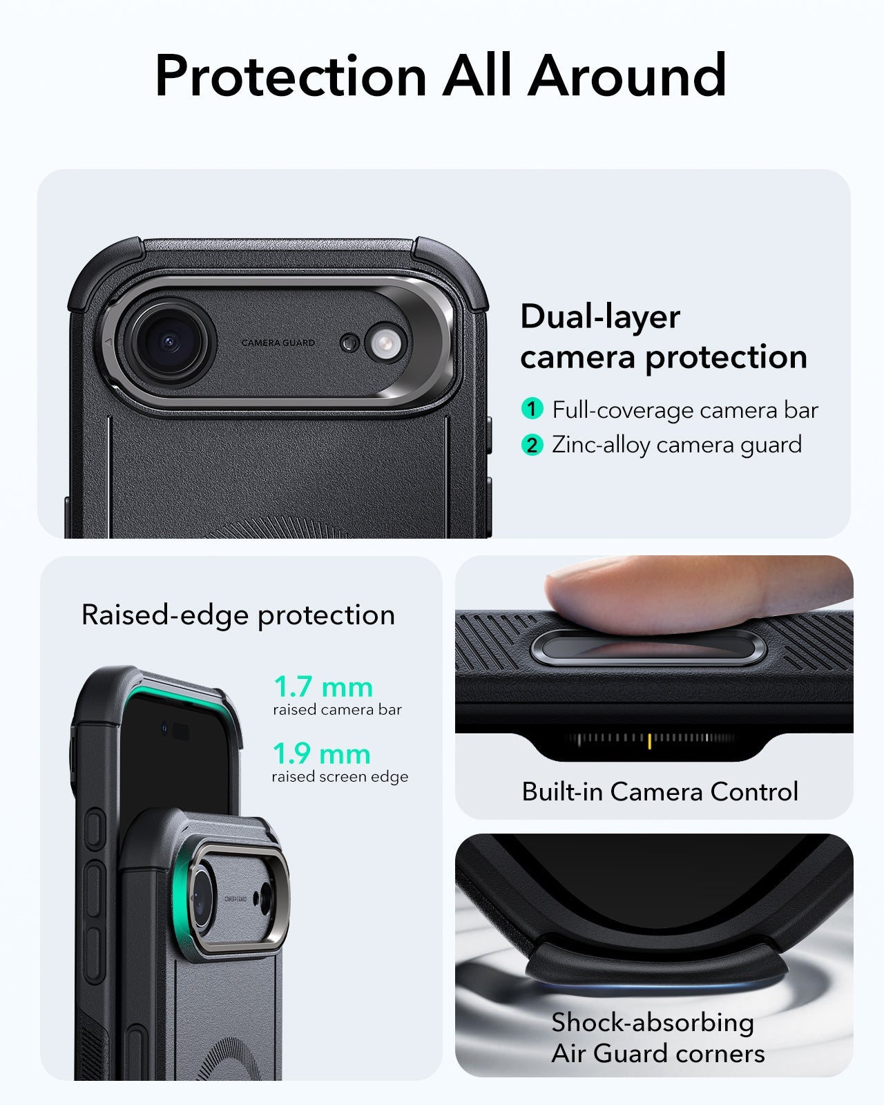 ESR iPhone 17 Air Cyber Tough Magsafe Case with Stand and Camera Control Black Raised Edge Protection