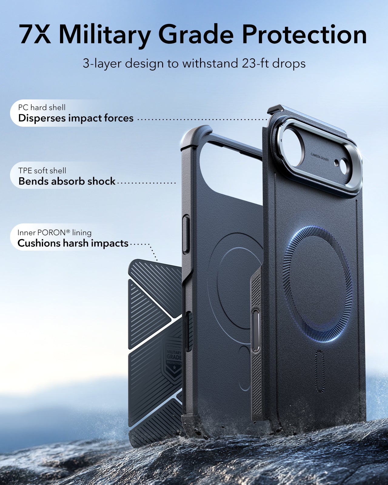 ESR iPhone 17 Air Cyber Tough Magsafe Case with Stand and Camera Control Black Military Grade Protection