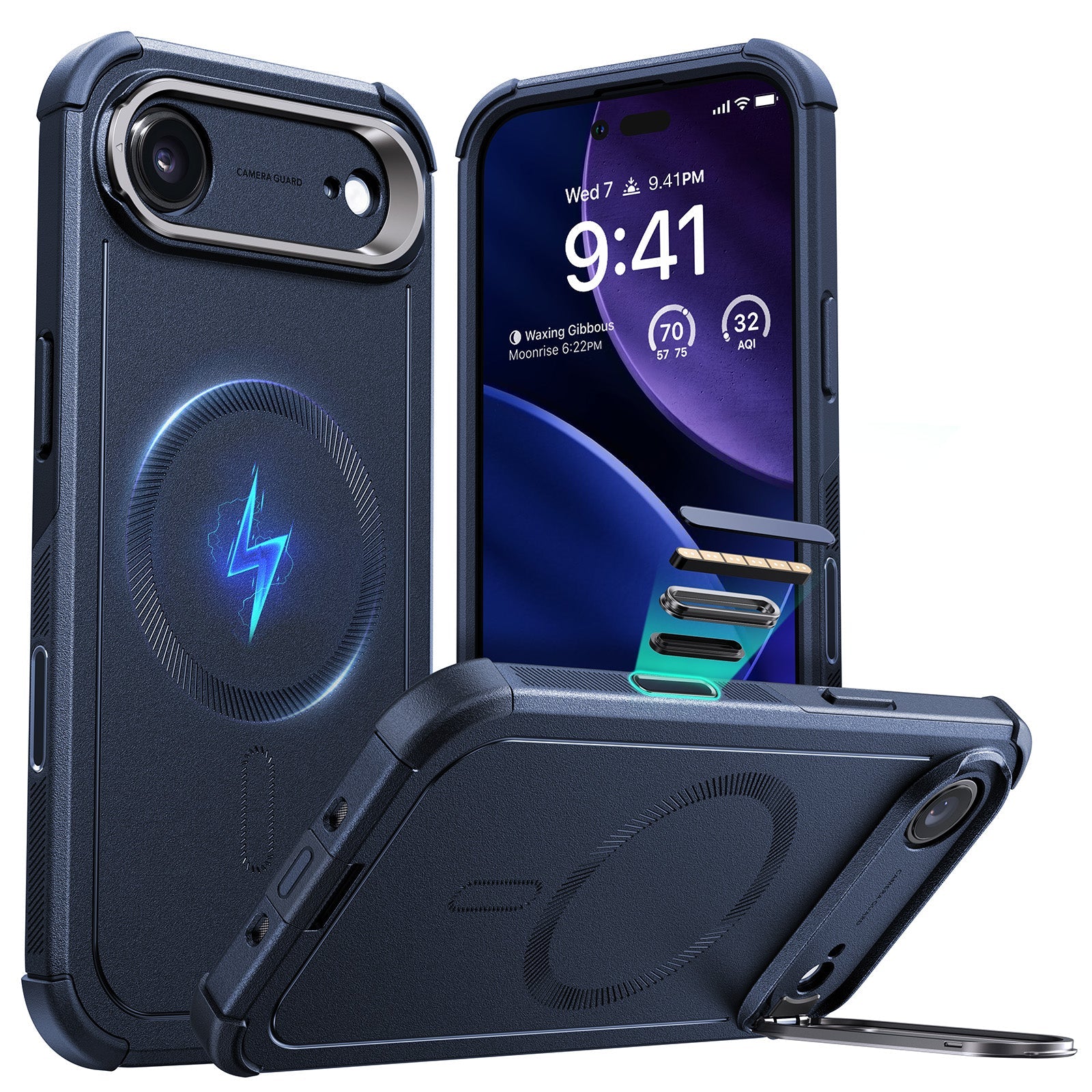 iPhone 17 Air Cyber Tough Magsafe Case with Stand and Camera Control Blue