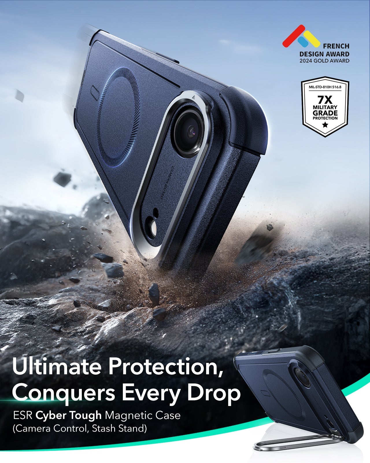 ESR iPhone 17 Air Cyber Tough Magsafe Case with Stand and Camera Control Blue