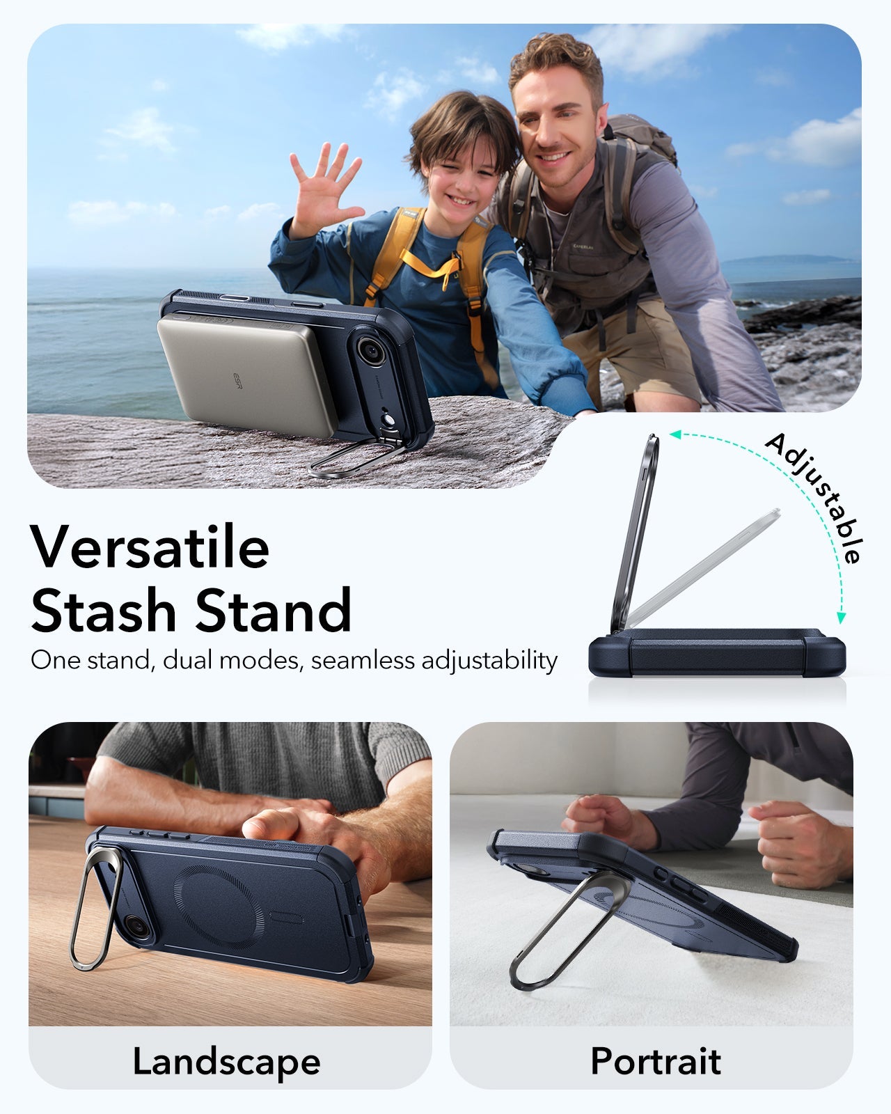 ESR iPhone 17 Air Cyber Tough Magsafe Case Camera Control Blue Versatile Stash Stand