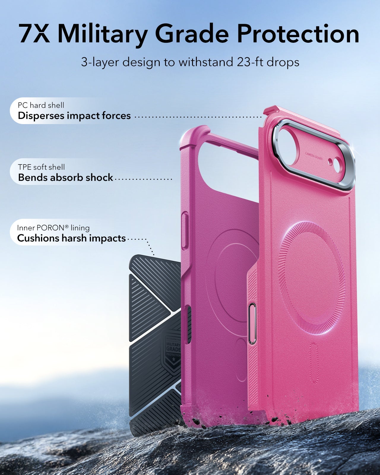 ESR iPhone 17 Air Cyber Tough Magsafe Case with Stand and Camera Control Pink Military Grade Protection