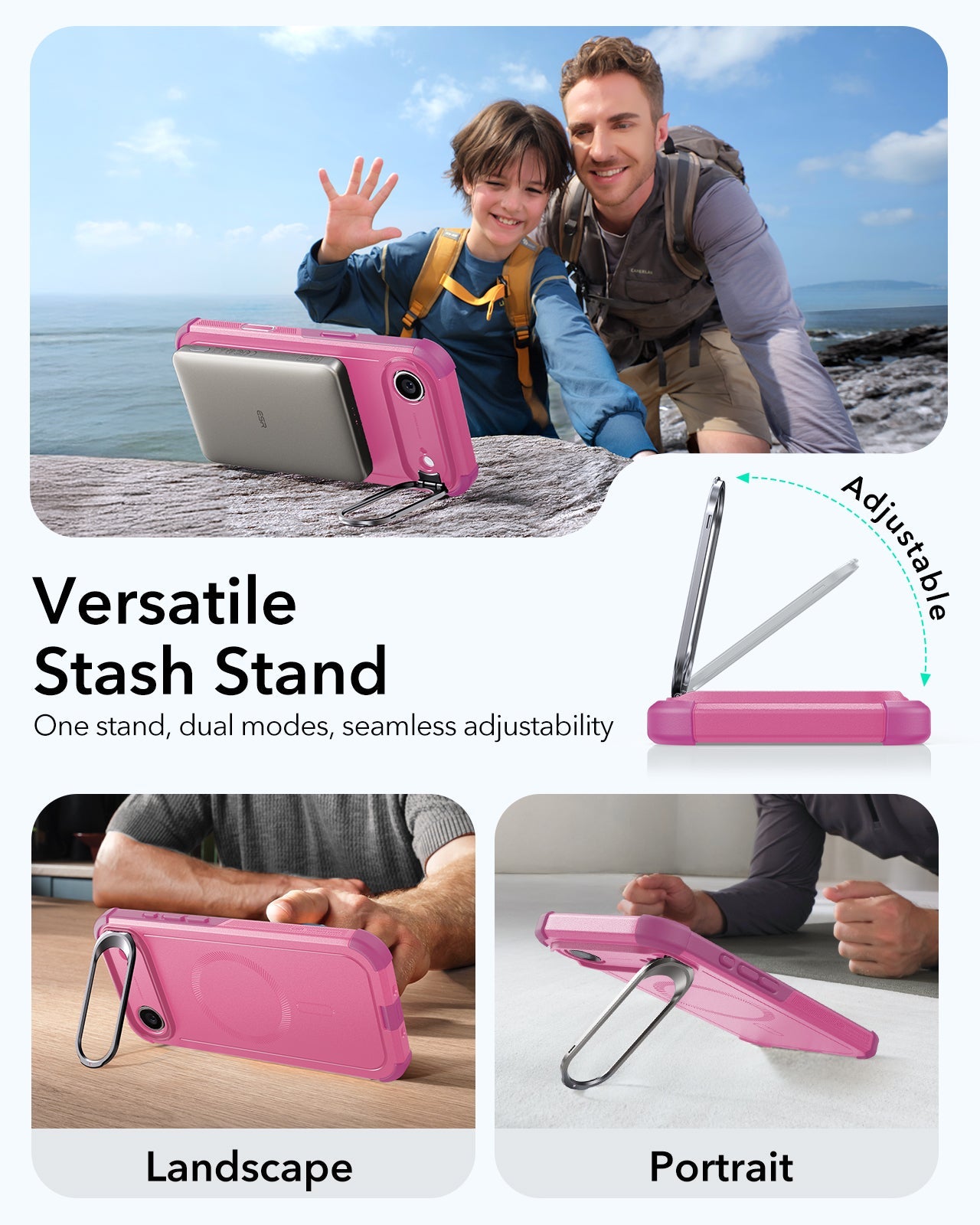 ESR iPhone 17 Air Cyber Tough Magsafe Case Camera Control Pink Versatile Stash Stand