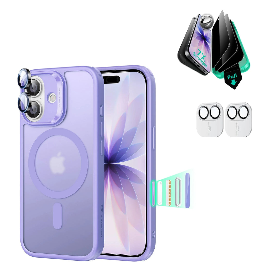 iPhone 17 Classic Hybrid Magsafe Case with Privacy Screen Protector Bundle Frosted Purple