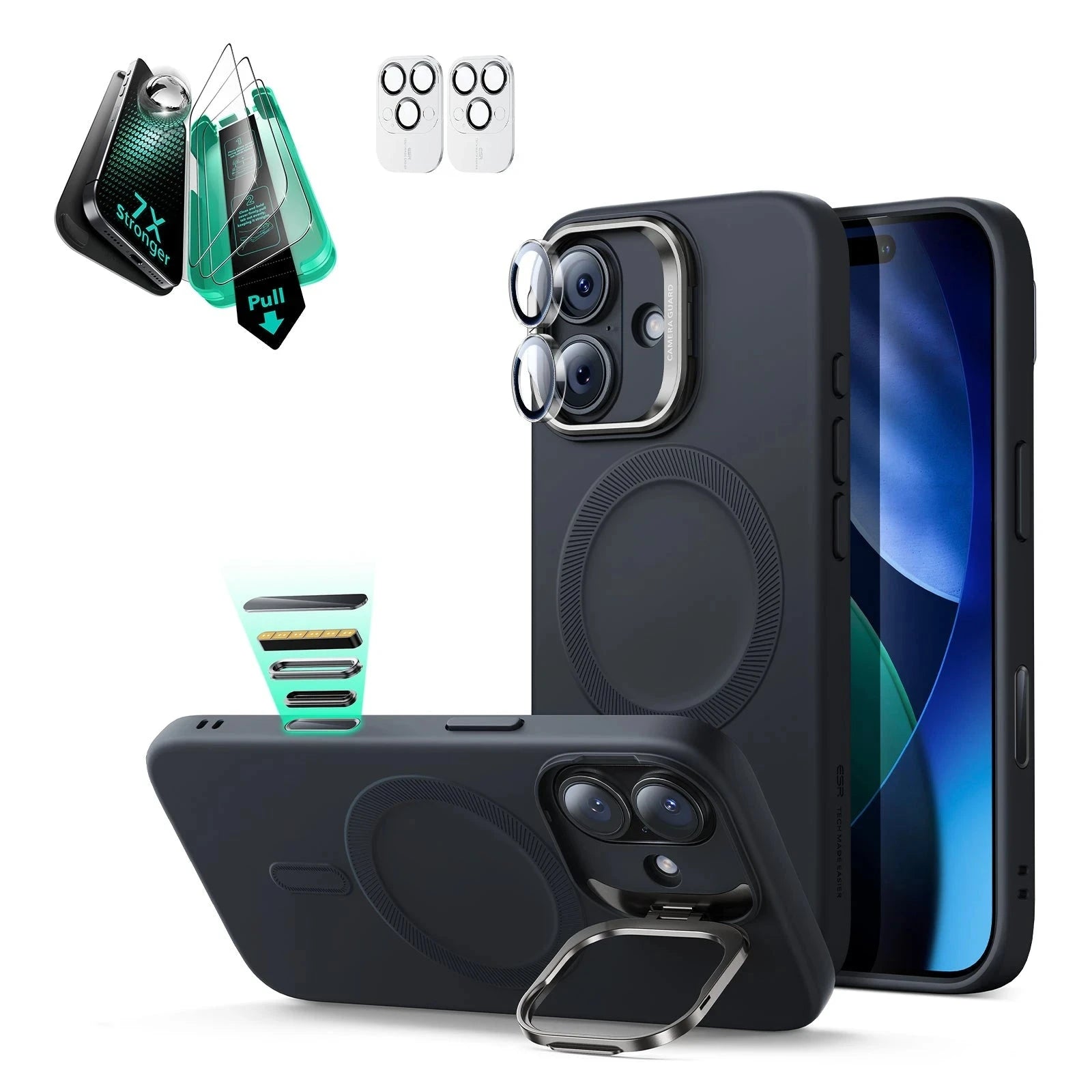 iPhone 17 Cloud Soft Magnetic Case (Camera Control, Stash Stand) Armorite Protection Bundle - Black ESR ESR