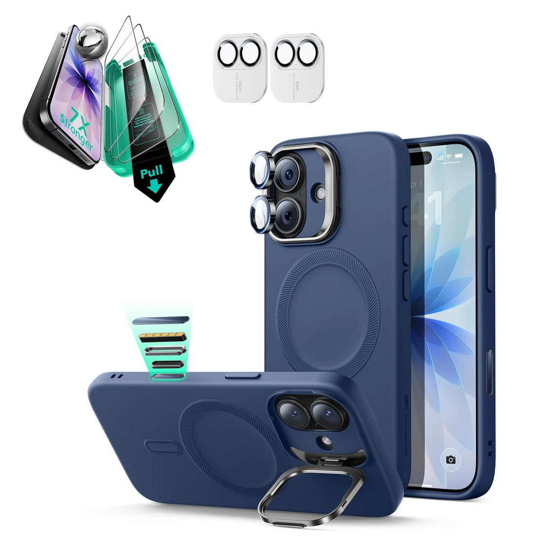 iPhone 17 Cloud Soft Magnetic Case (Camera Control, Stash Stand) Armorite Protection Bundle - Navy Blue ESR ESR