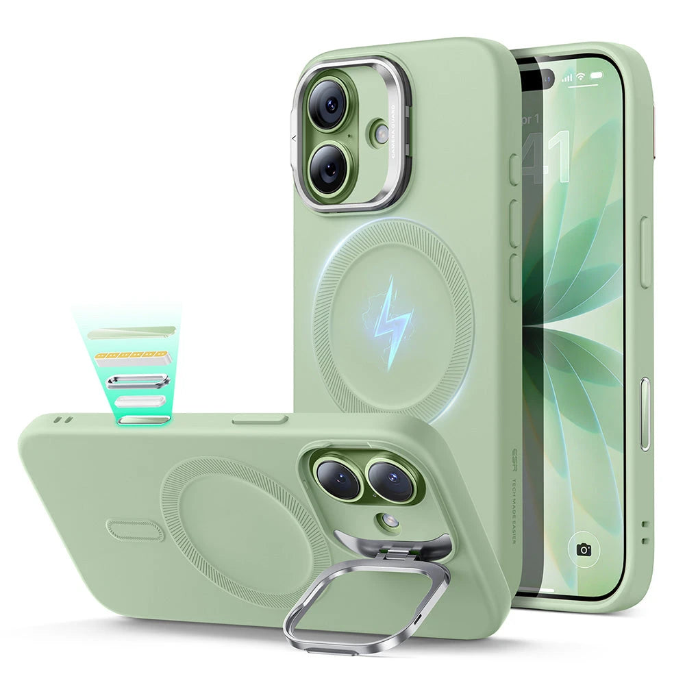 Sage Green iPhone 17 Silicone Case with Stand|ESR Anti-Scratch Protection
