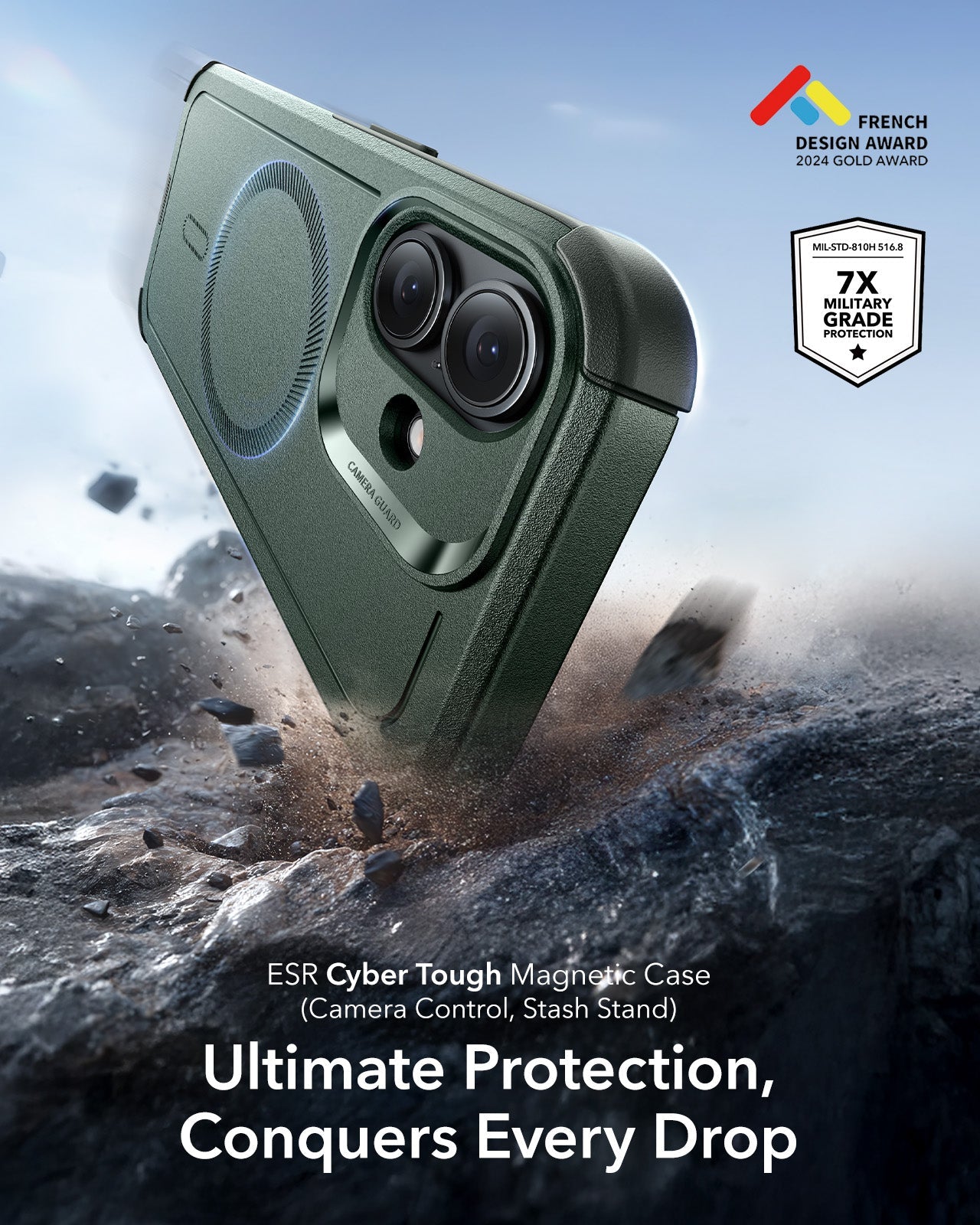 ESR iPhone 17 Cyber Tough Magsafe Case with Camera Control Green