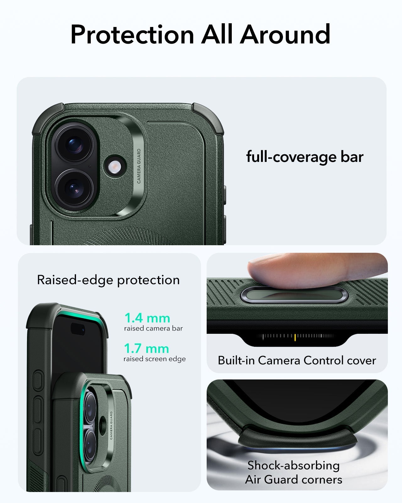 ESR iPhone 17 Cyber Tough Magsafe Case with Camera Control Green Raised Edge Protection