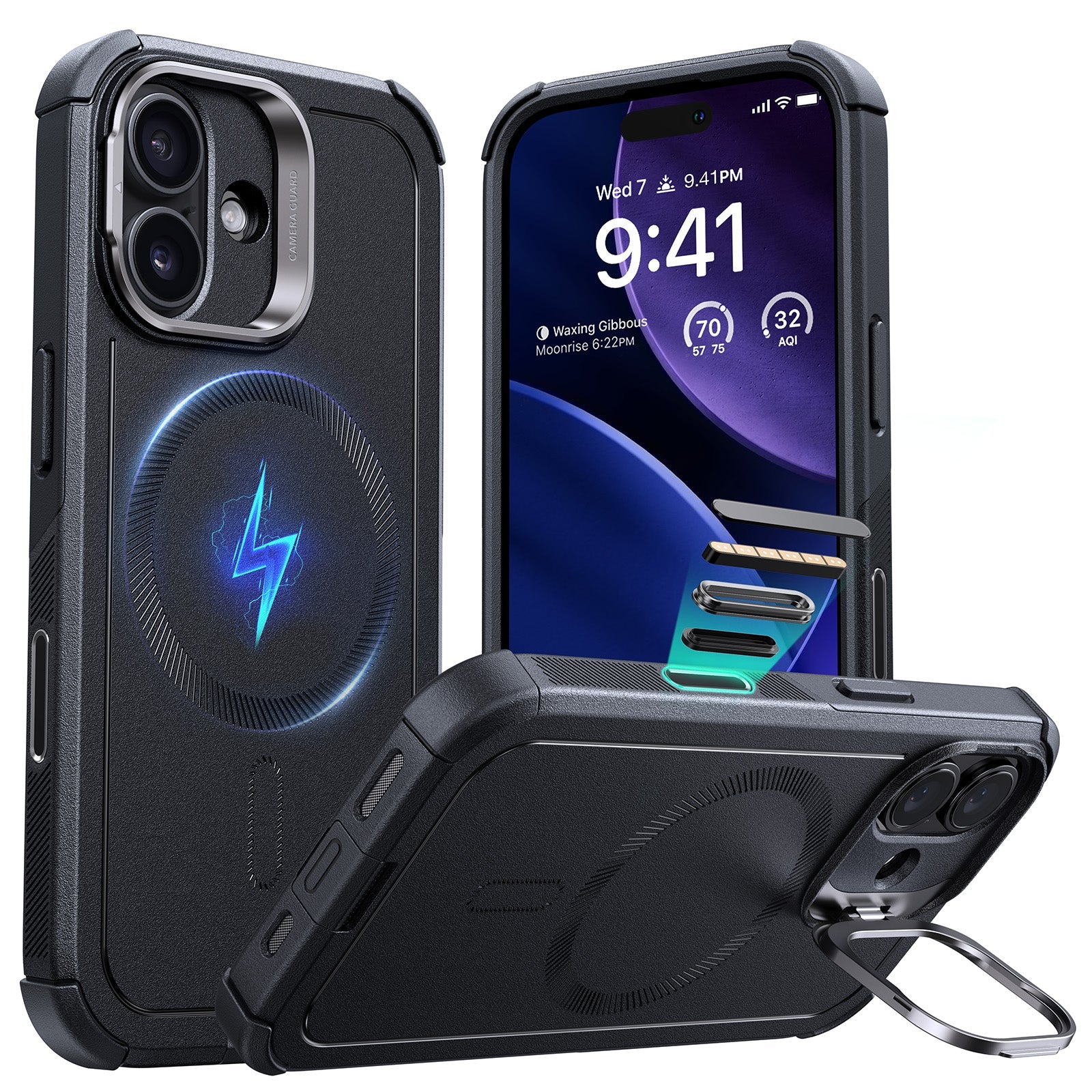 iPhone 17 Cyber Tough Magsafe Case with Stand and Camera Control Black