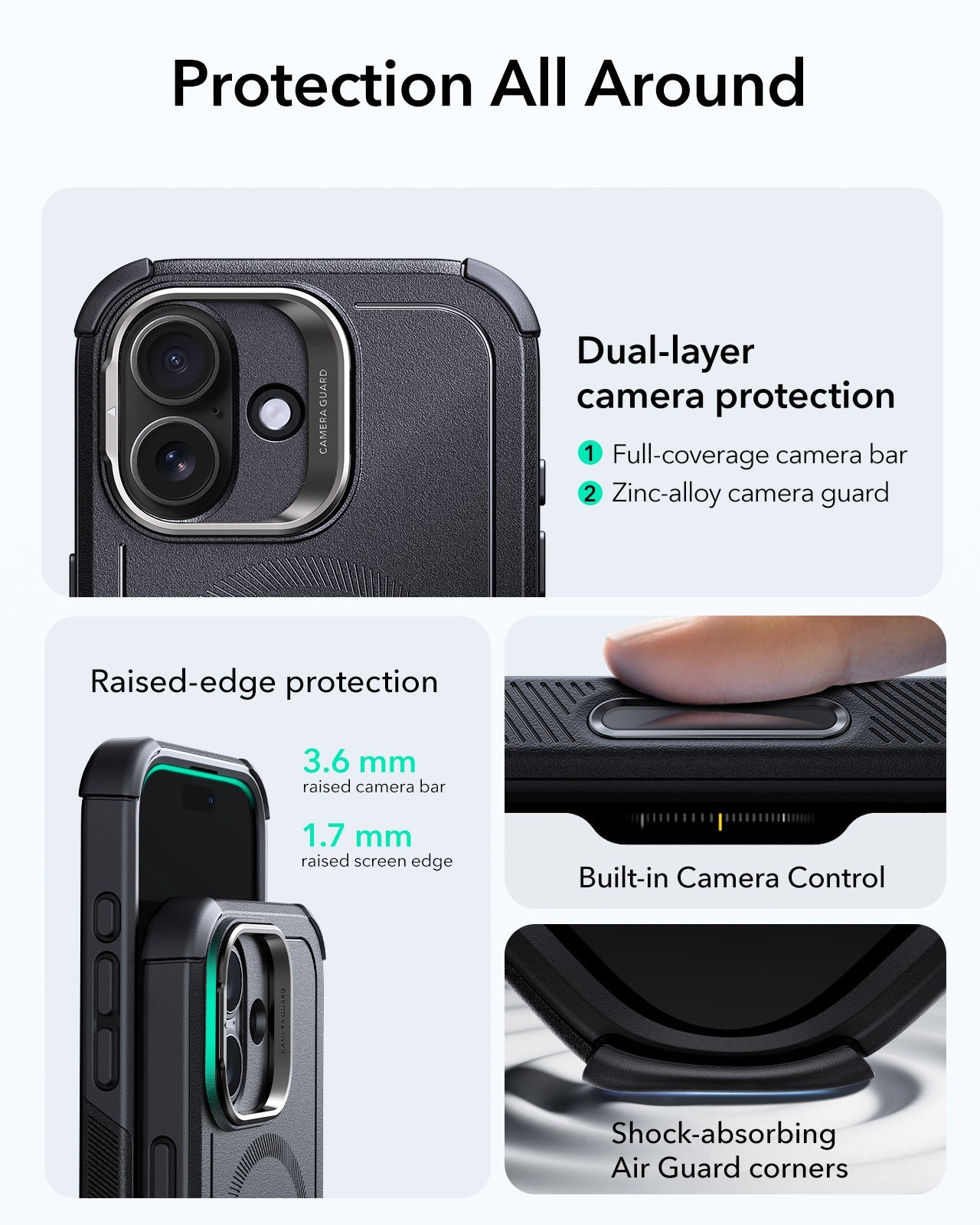 ESR iPhone 17 Cyber Tough Magsafe Case with Stand and Camera Control Black Raised Edge Protection