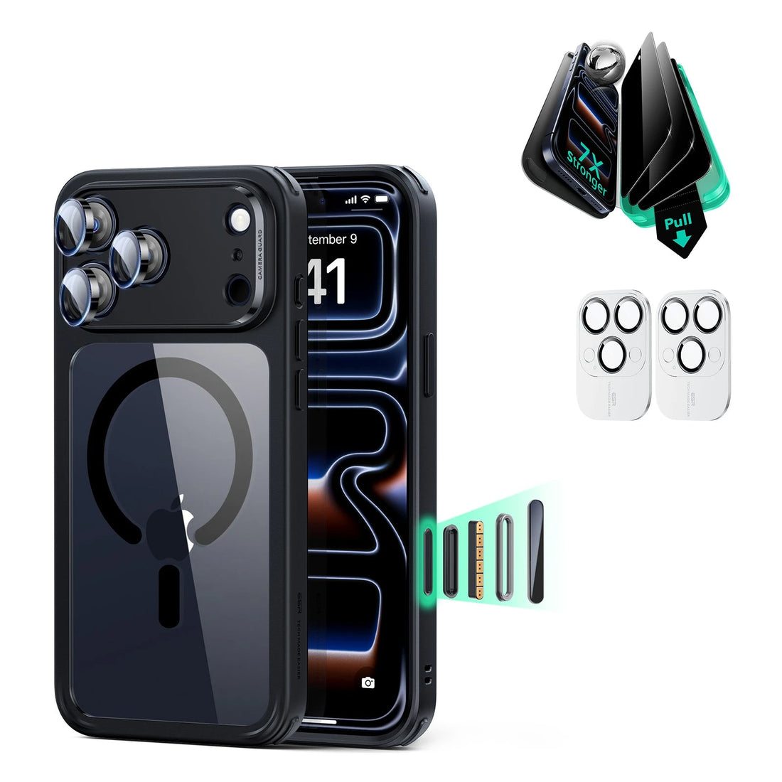 iPhone 17 Pro Classic Hybrid Magsafe Case with Privacy Screen Protector Bundle Clear Black