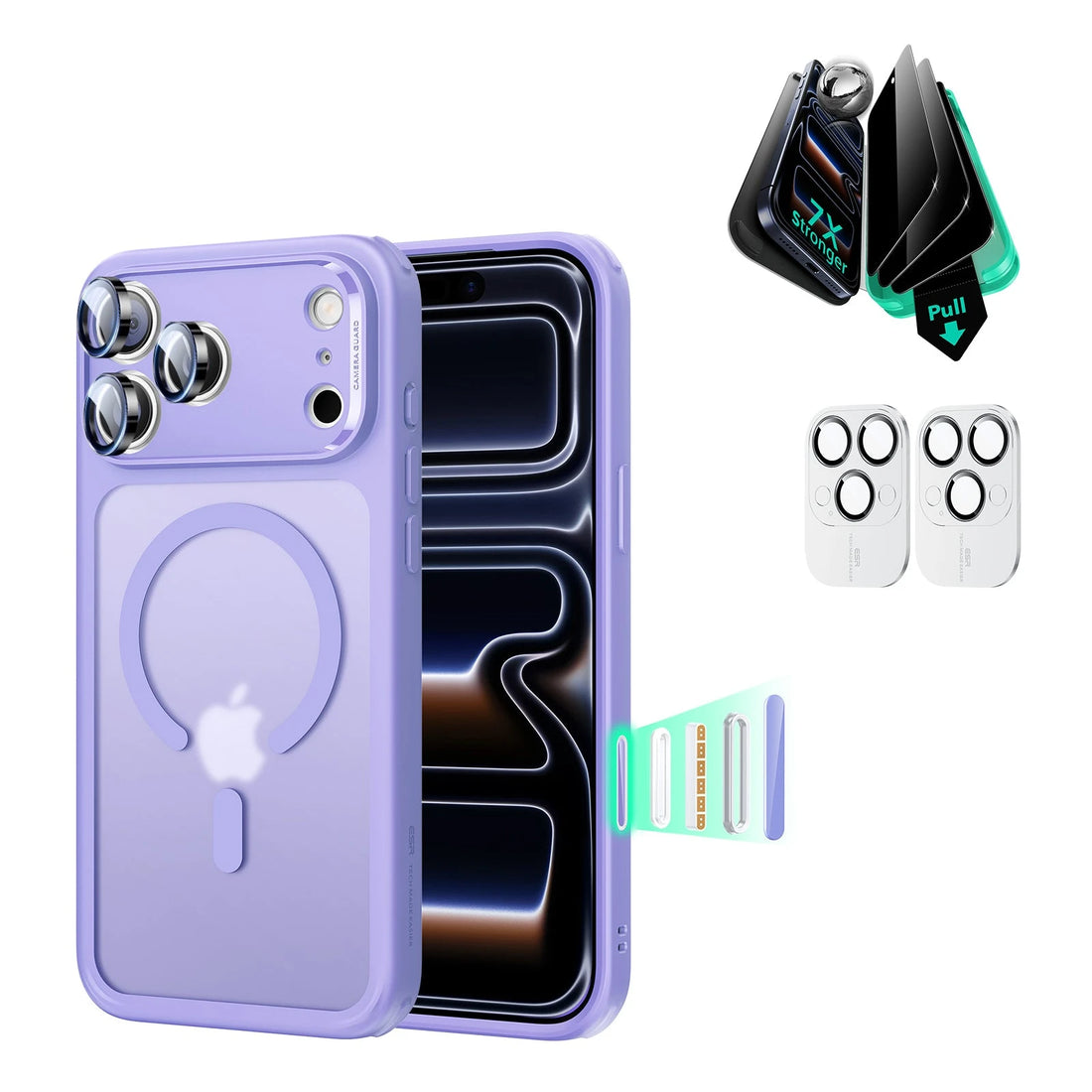 iPhone 17 Pro Classic Hybrid Magsafe Case with Privacy Screen Protector Bundle Frosted Purple