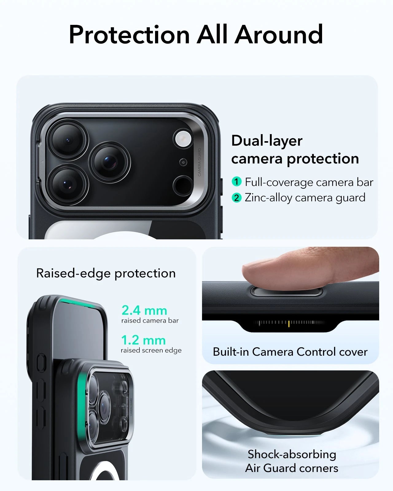 ESR iPhone 17 Pro Magsafe Case with Stand Camera Control Clear Black Raised Edge Protection
