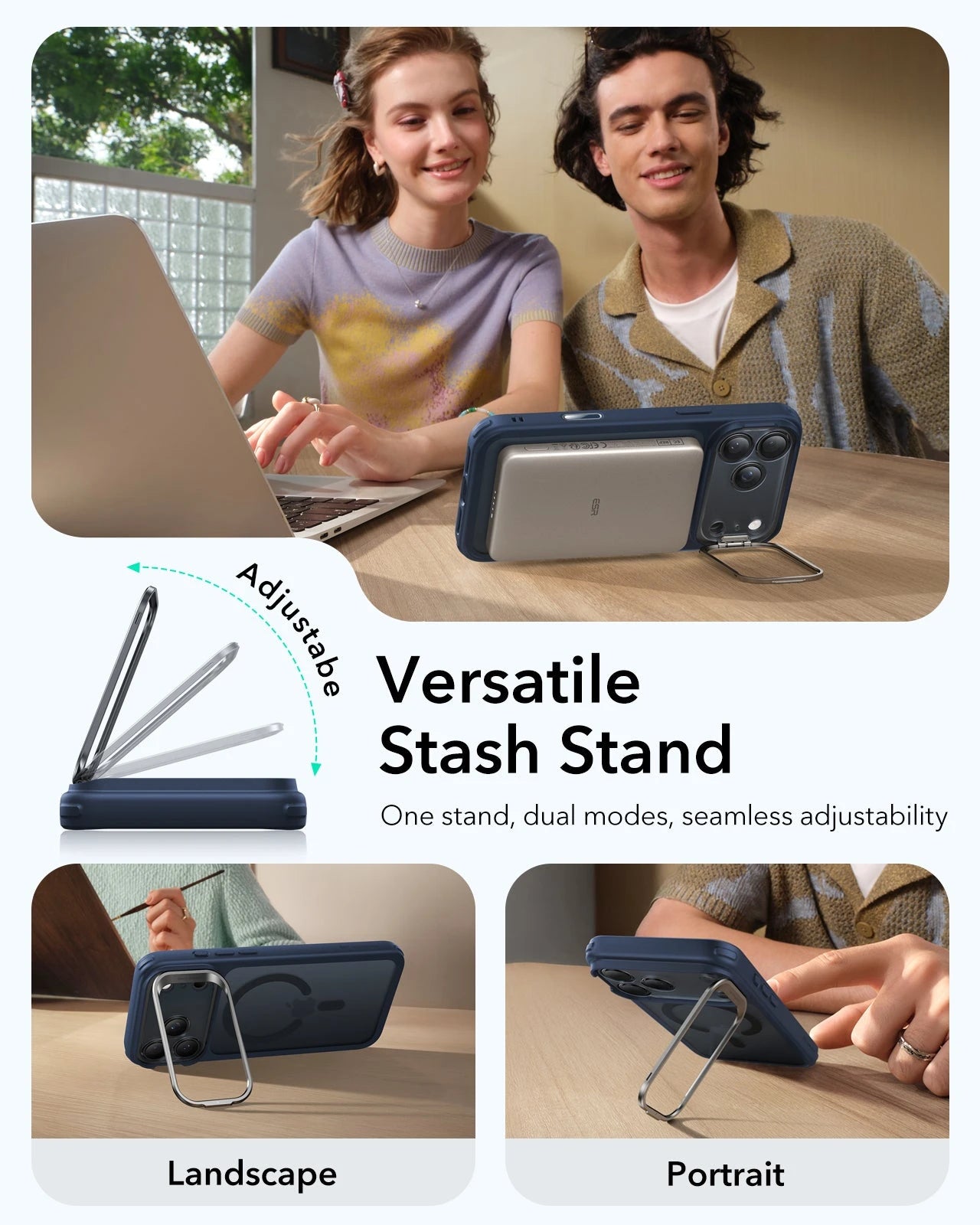 ESR iPhone 17 Pro Magsafe Case with Stand Camera Control Frosted Blue Versatile Stash Stand