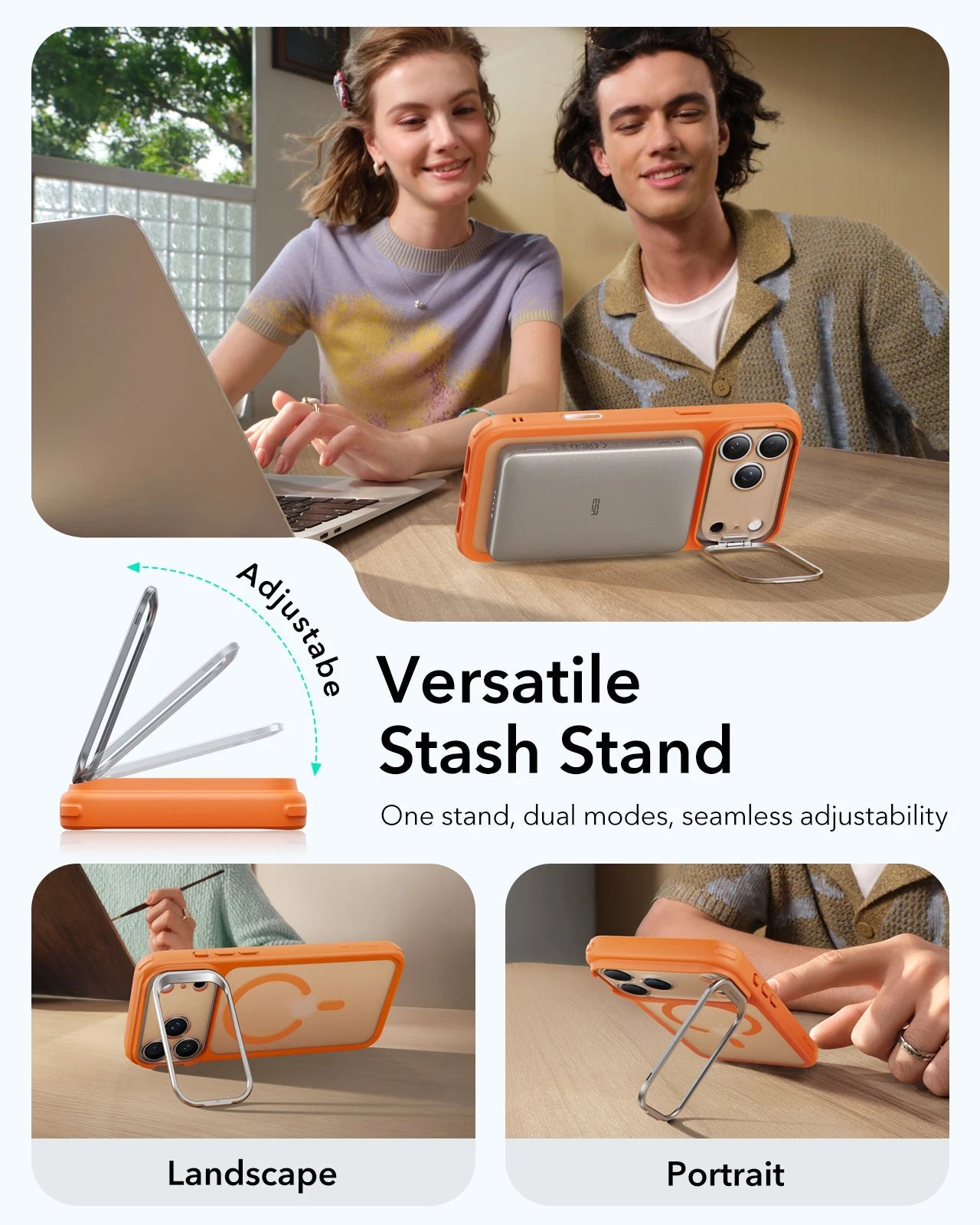 ESR iPhone 17 Pro Magsafe Case with Stand Camera Control Frosted Orange Versatile Stash Stand