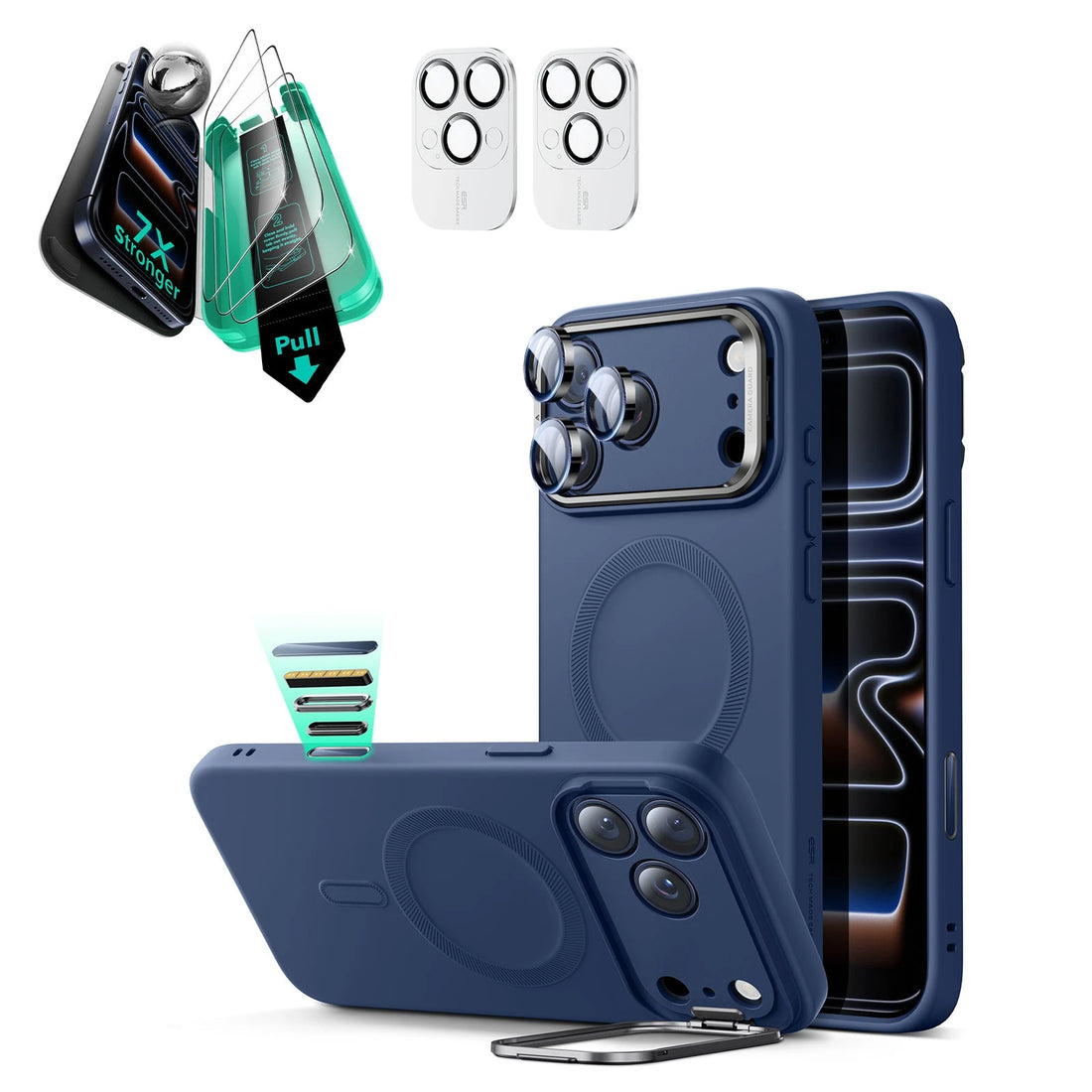 iPhone 17 Pro Cloud Soft Magnetic Case (Camera Control, Stash Stand) Armorite Protection Bundle - Navy Blue ESR ESR