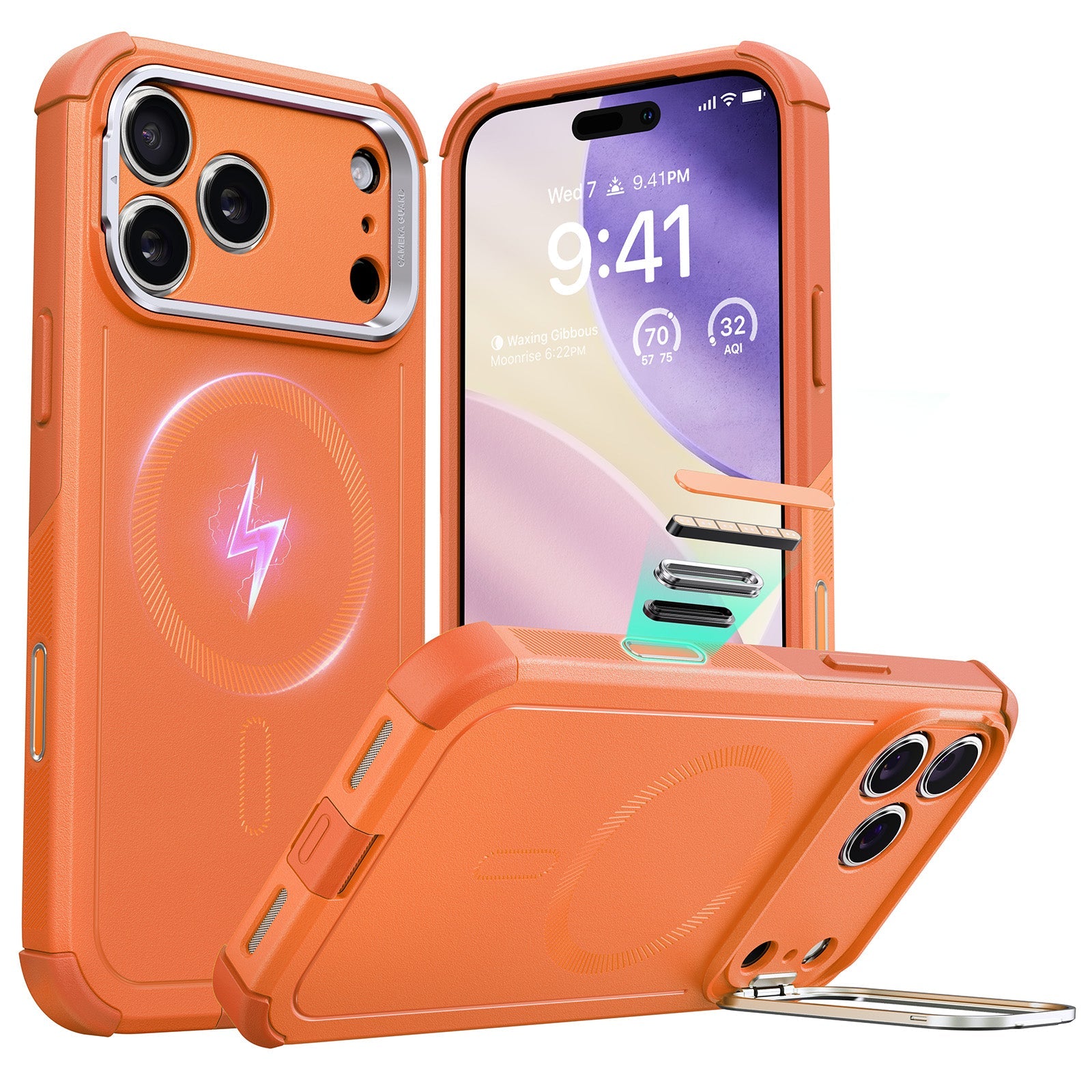 iPhone 17 Pro Cyber Tough Magsafe Case with Stand and Camera Control Orange