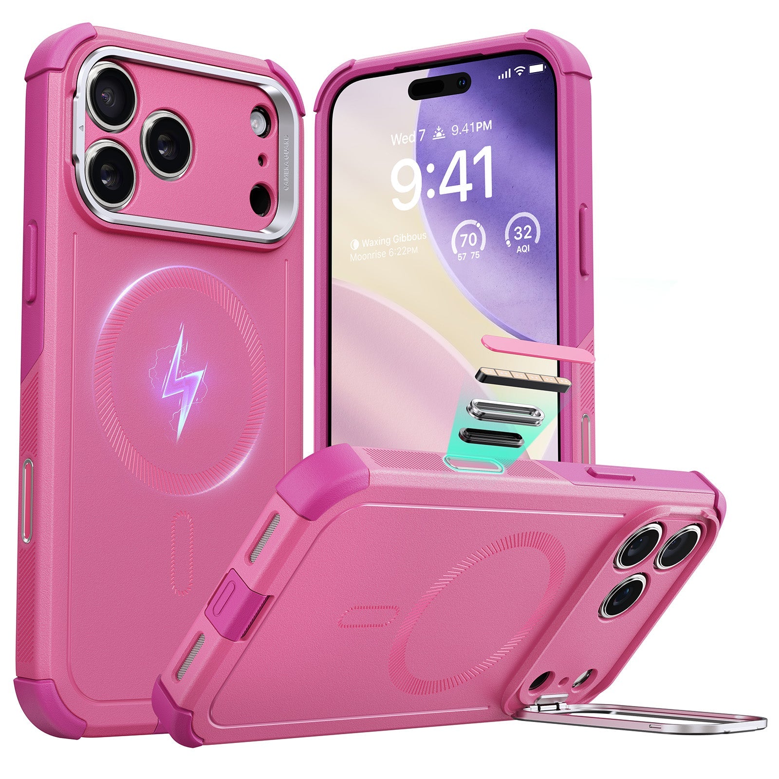 iPhone 17 Pro Cyber Tough Magsafe Case with Stand and Camera Control Pink