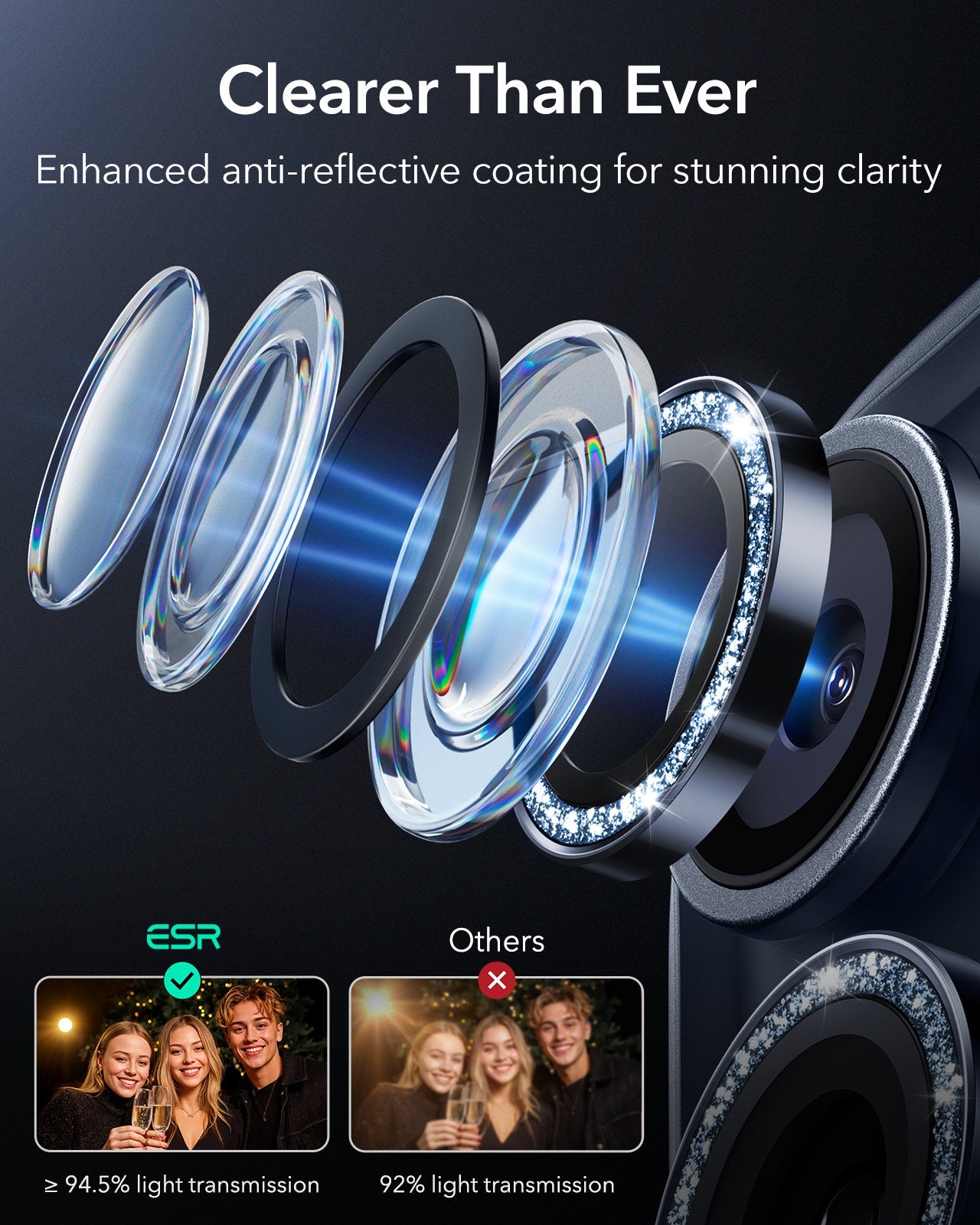 ESR iPhone 17 Pro Max Armorite Camera Lens Protector Blue Shimmer clear